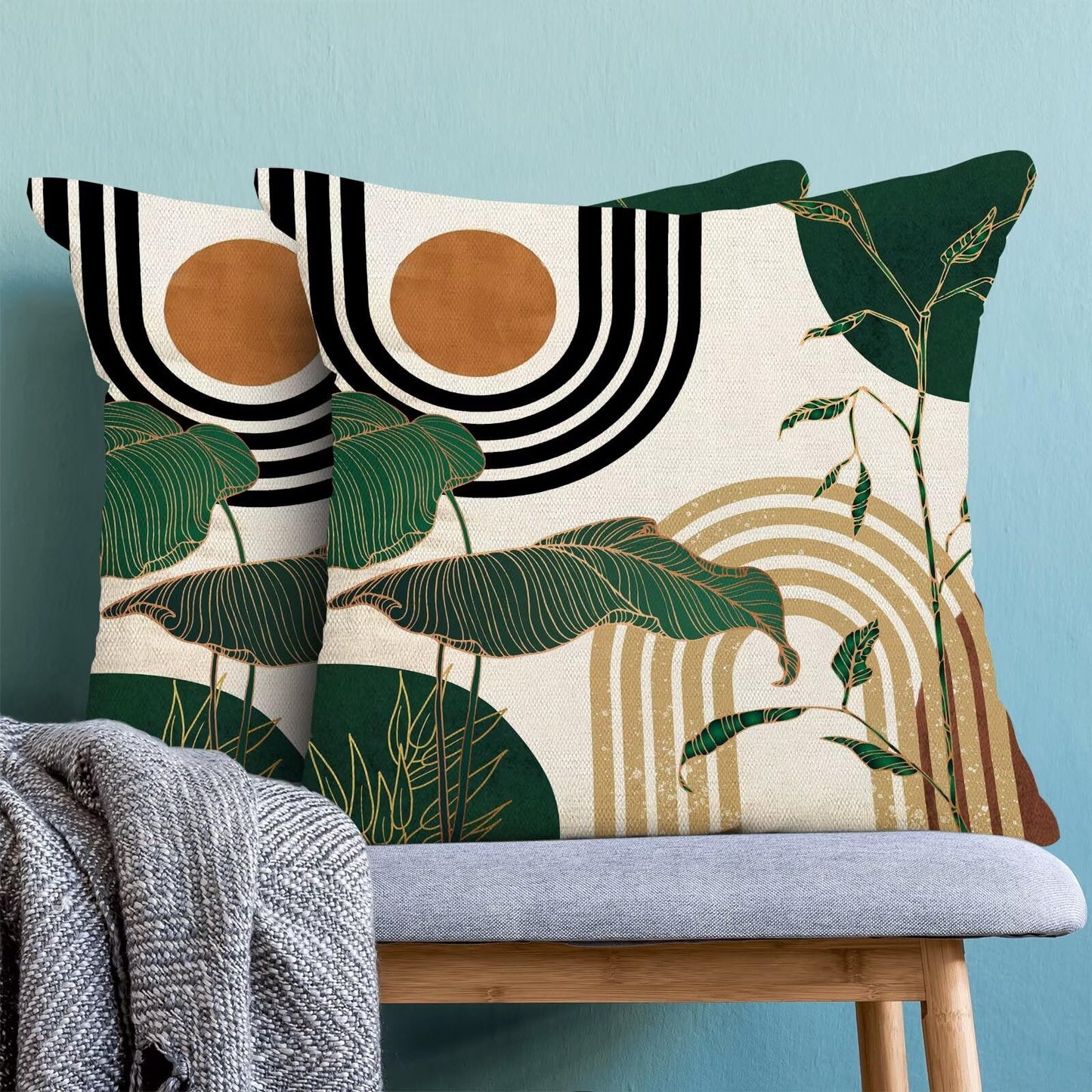 AEIOAE Green Mid Century Pillow Covers 20 x 20 inch Set of 2 Boho Minimalist Tropical Retro Decorative Throw Pillow Abstract Outdoor Linen Square Farmhouse Cushion Cover for Home Couch Sofa