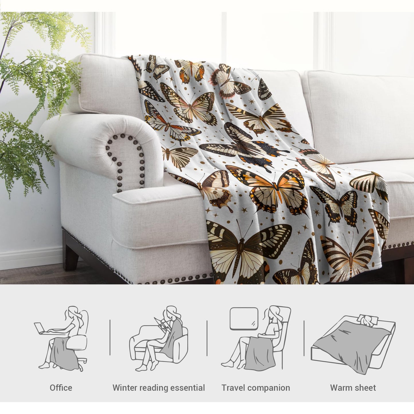 Jekeno Butterfly Gifts Blanket for Women Girls Mom Birthday Mother's Day Christmas Print Butterflies Present Decor Home Bedroom Living Room Sofa Couch Soft Cozy Plush Throw for Kids Teen Adult 50"x60"
