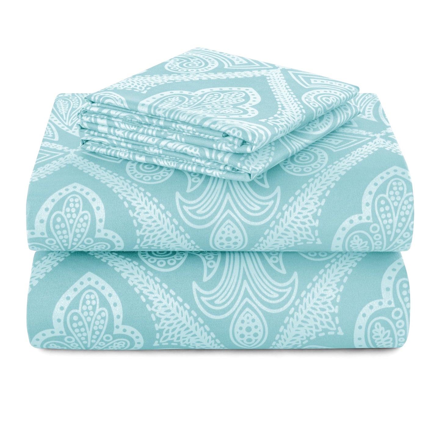 Hannah Linen Paisley King Sheet Set, 4 PC Soft Microfiber Wrinkle Free Sheets - Luxurious Printed Bed Sheets Includes Flat Sheet, Fitted Sheet with Deep Pockets, & 2 Pillowcases - Blue