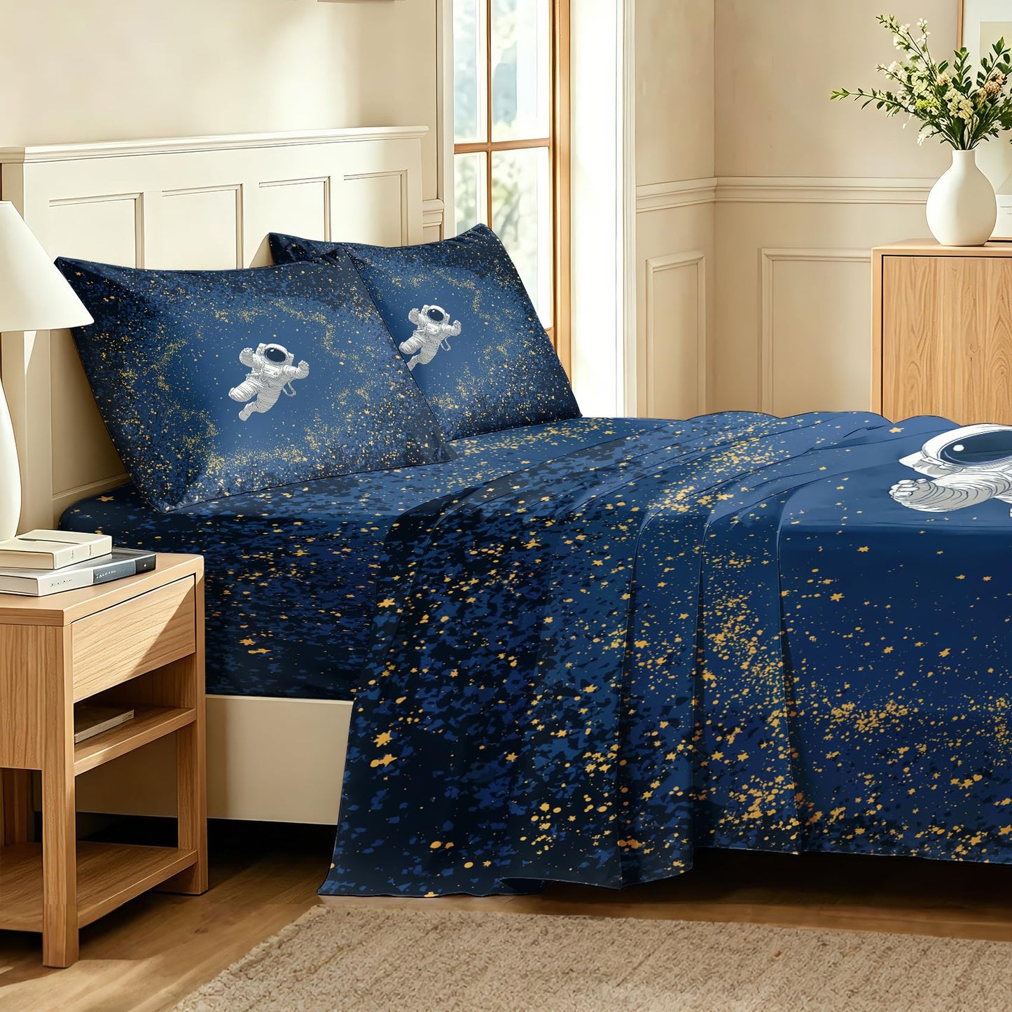 Astronaut Bedding Set 4 Pcs Boys Space Galaxy Queen Sheets