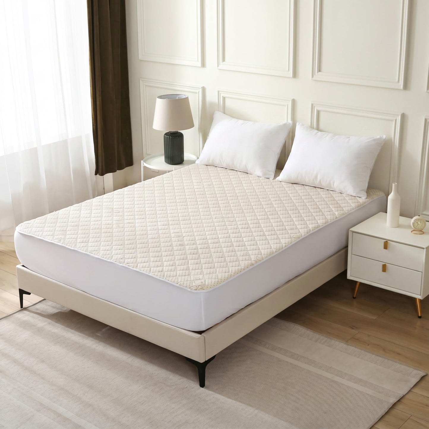 Luxury Quilted Organic Cotton Mattress Protector Twin Size - Premium 380 GSM Waterproof & Breathable Pad - Deep Pocket Fitted Cover - Soft & Silent Protection