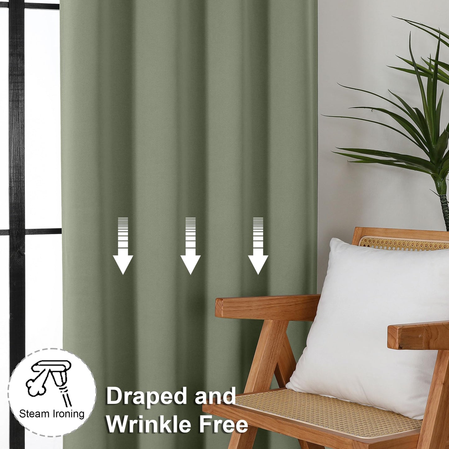 Simplebrand Ava Sage Green Blackout Curtains for Bedroom 63 Inch Length 2 Panels Set, Solid Thermal Insulated Energy Saving Rod Pocket Window Treatment Curtains Blackout Drapes, W40 x L63 Inch, Sage