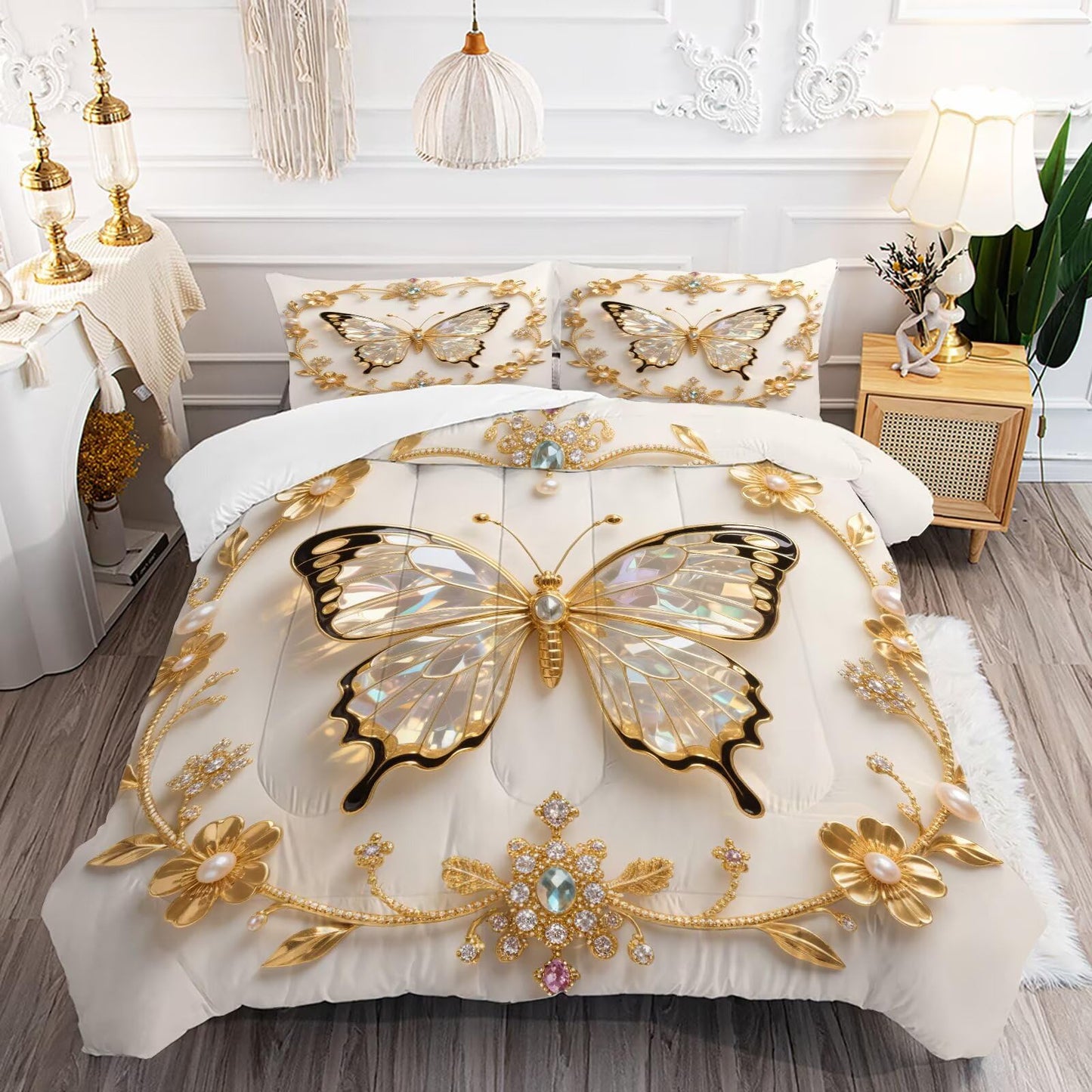 DJNEAR Butterfly Comforter Set Twin Size Black and Gold Bedding Sets for Girls Kids Teen Women Bedroom Diamond Butterflies Printed Quilt Room Decor 1 Comforter 1 Pillowcase