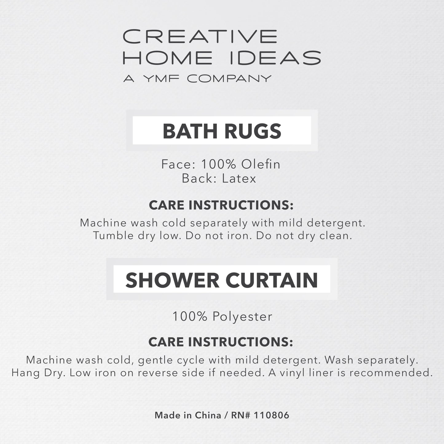 Creative Home Ideas Bale Bath Shower Set with Shower Curtain, Bath Rugs and Hooks, Black/Grey, 15 Piece Set