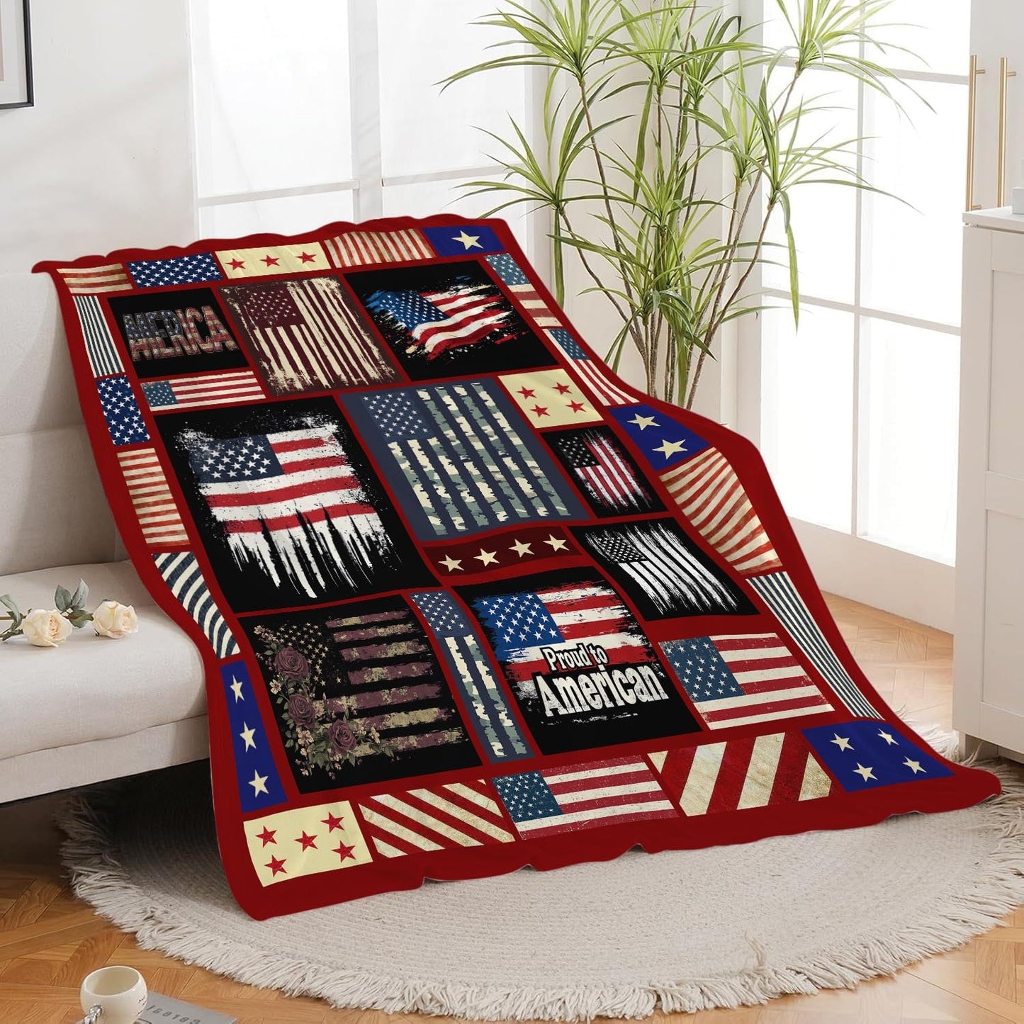 Veteran Blanket American Flag Throw Blanket Veterans Day Gifts for Men Women Adults Super Soft Cozy Plush Fluffy Fuzzy Fleece Blanket Home Decor 60''X80''
