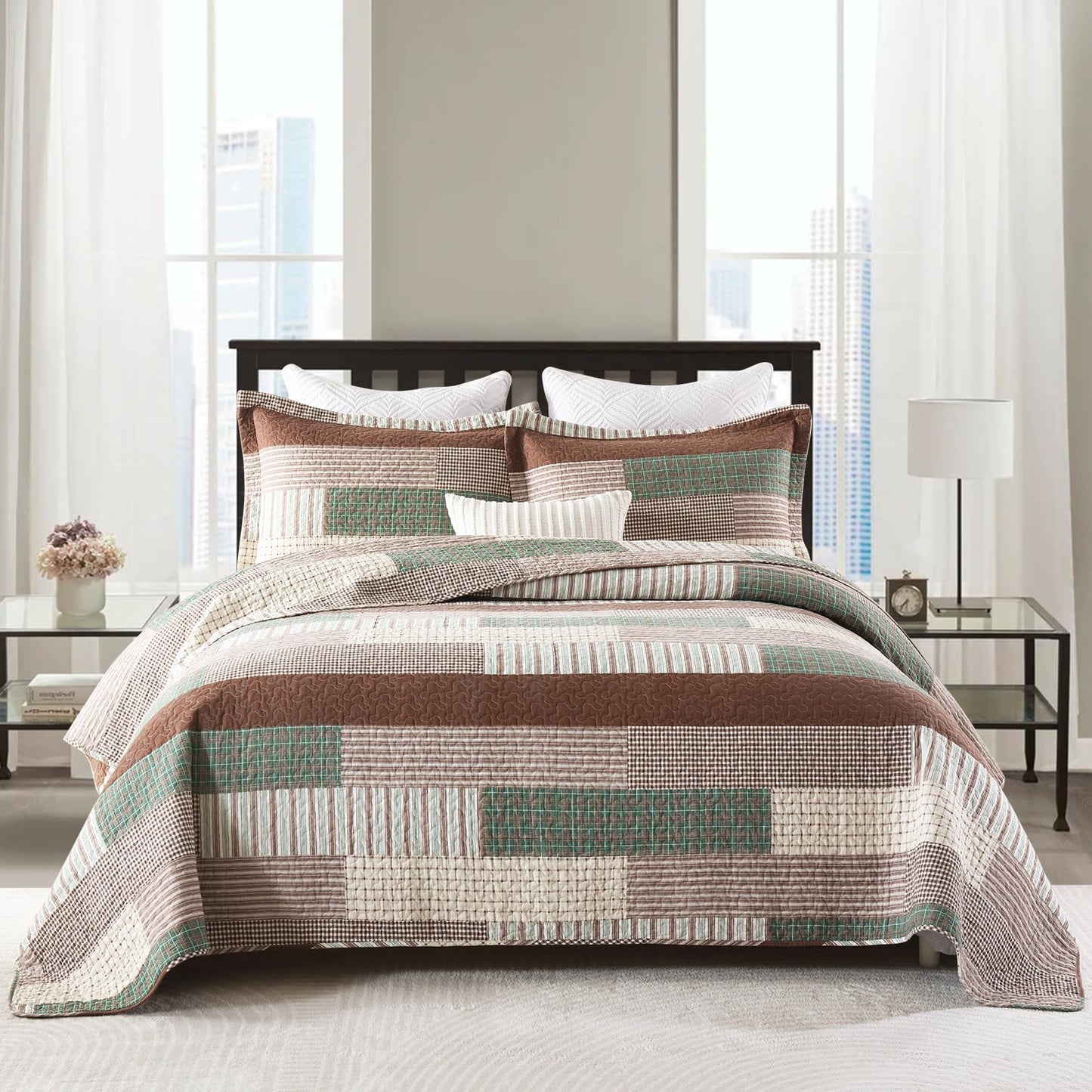 Y-PLWOMEN Queen Quilt Bedding Set - 100% Cotton Lightweight Quilt, Cozy Reversible Bedspread for All Season, 3-Pieces