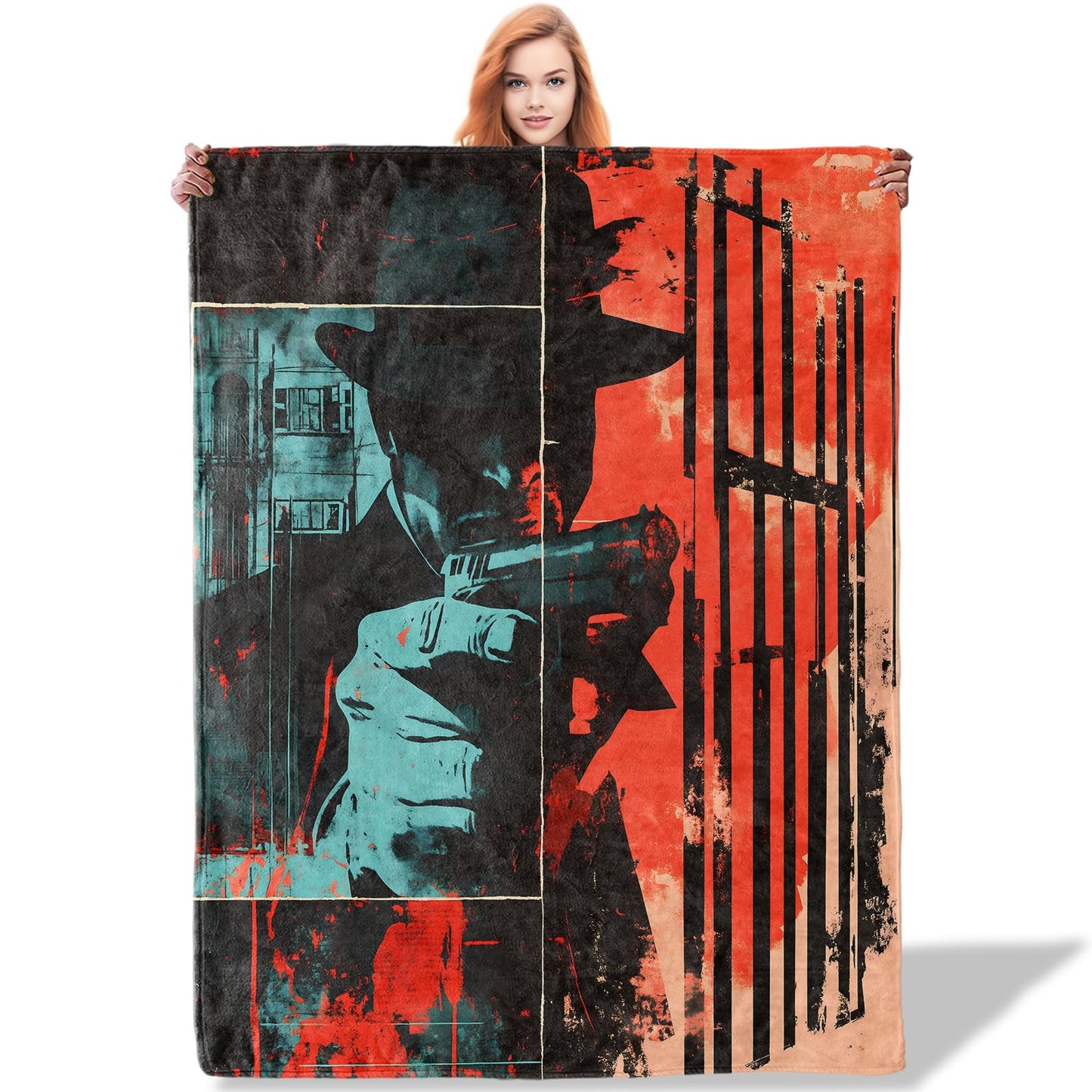 Plistiz Black Crime Throw Blanket 50"x60", Dark Urban Art Theme Blankets for Living Room Couch, Home Decor, Soft Flannel Crime Gifts for Adults and Women
