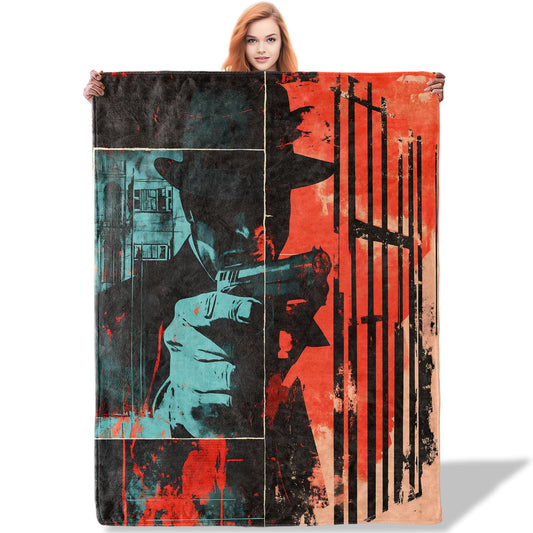 Plistiz Black Crime Throw Blanket 50"x60", Dark Urban Art Theme Blankets for Living Room Couch, Home Decor, Soft Flannel Crime Gifts for Adults and Women