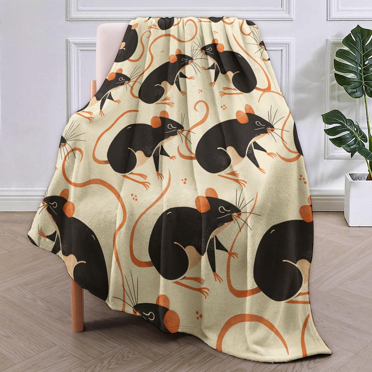 Cute Rat Blanket Gifts for Kids Adults Soft Warm Lightweight Cozy Mouse Rodents Animal Flannel Throw Blankets for Bed Living Room Sofa Travel Home Decor 50"x60"