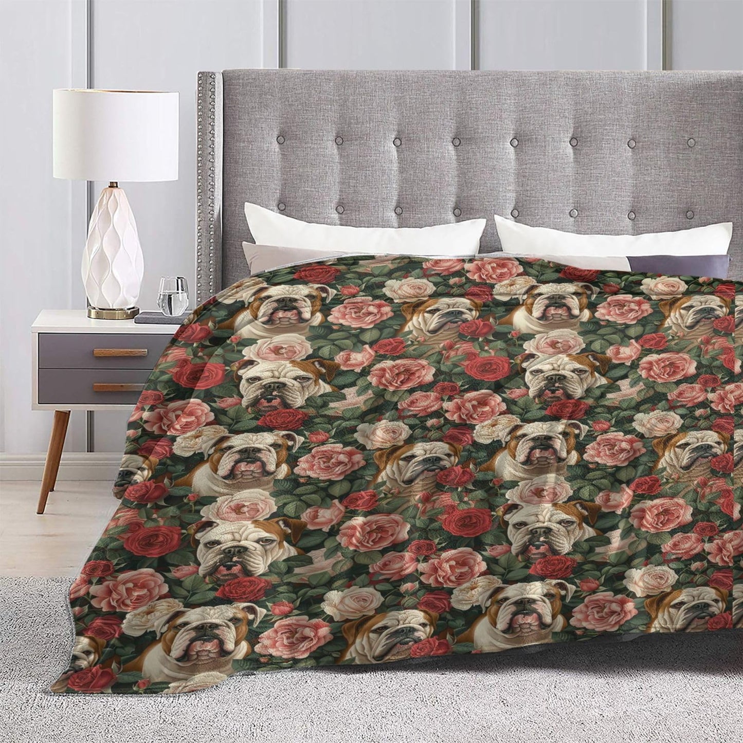 TZJCCMAY English Bulldog Blanket for Kids Women Adults, Floral Dog Lover Throw Blankets, Soft Lightweight Fleece for Bed Sofa Home Living Room Decor, Birthday Gifts, 50x60in