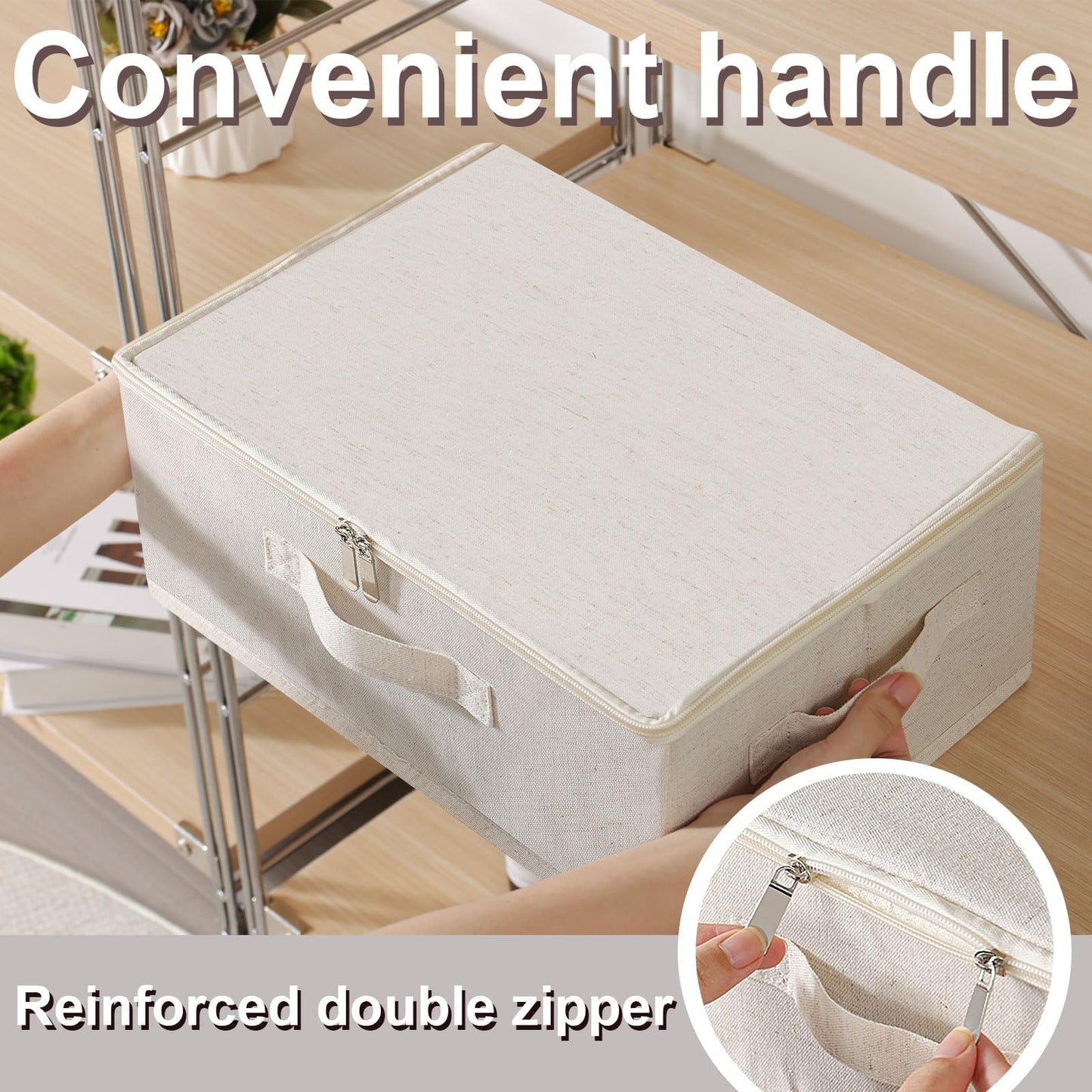 ENUMAIL Underbed Storage Box with Lid, Foldable Clothes Organizers, Home Organising Baskets for Clothes, Shoes, Blankets, Pillows, 14.9x10.2x5.9Inches, Beige, 1 Pack