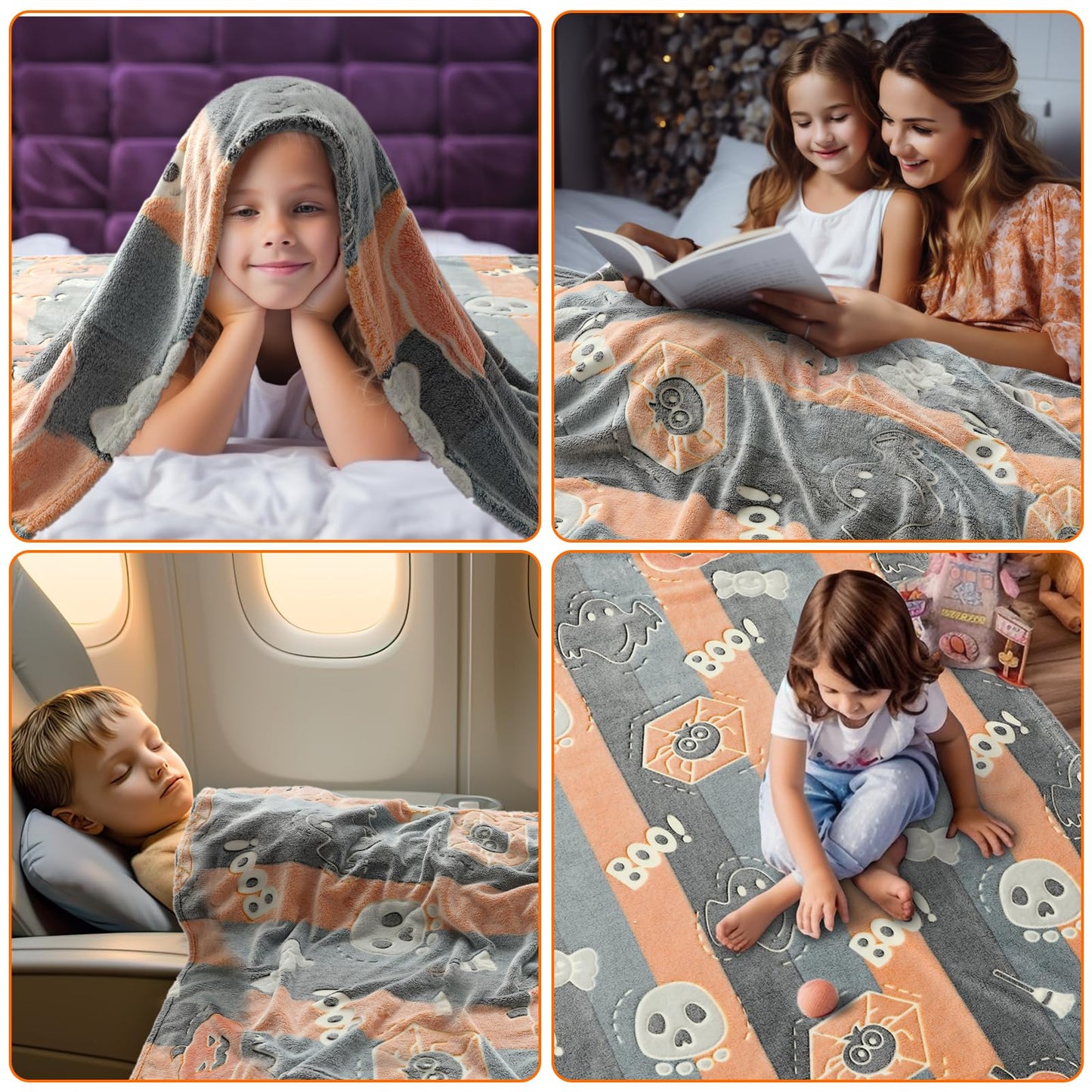 LIFEYJ Glow in The Dark Halloween Blanket Gifts for Girls Boys, Soft Pumpkin Blanket 3 4 5 6 7 8 9 10 Year Old Girl Gifts, Girls Toys Age 6-8, Girls Gifts for Birthday, 50"x60"