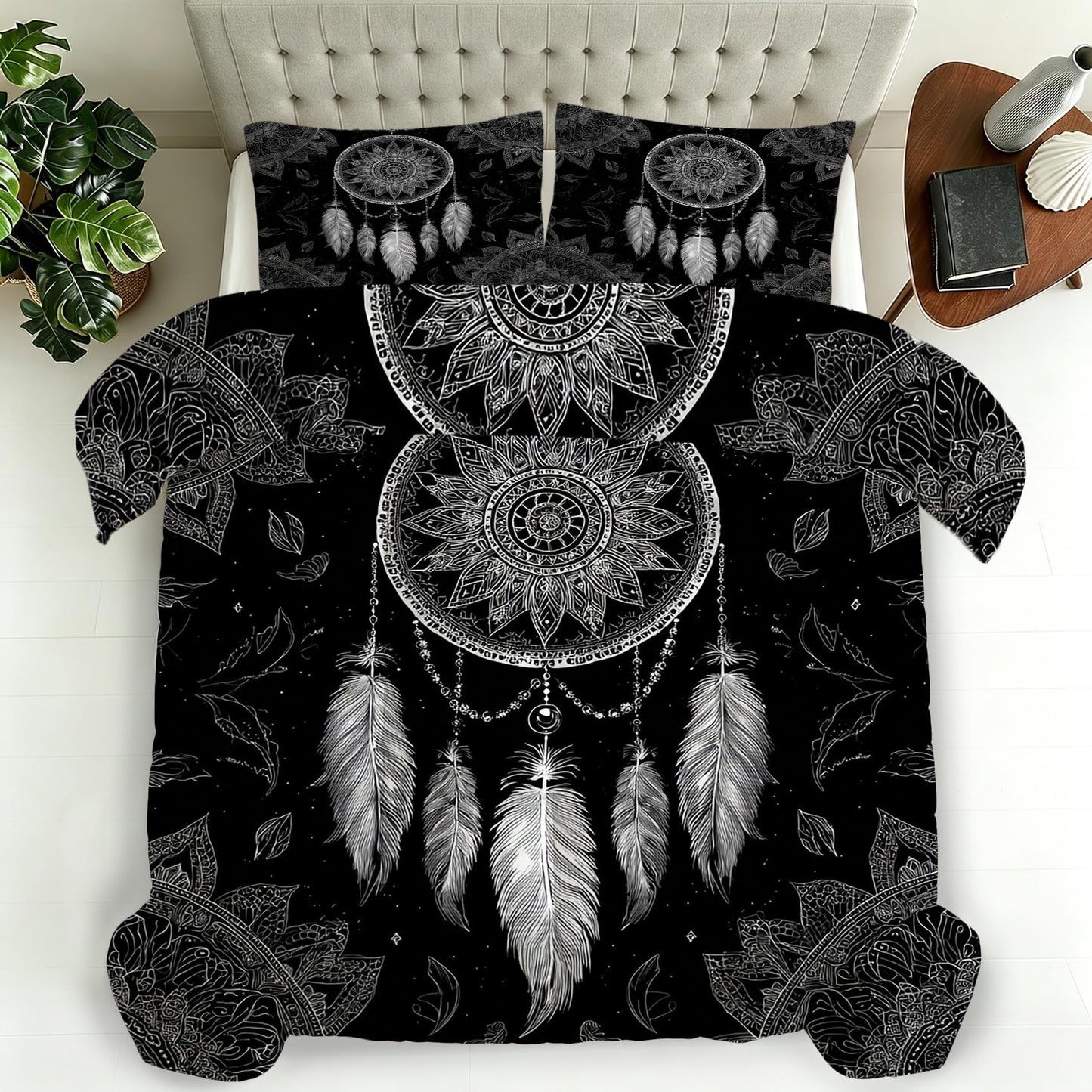 Dream Catcher Comforter Set Twin Size, Bohemia Mandala Bedding Soft Lightweight, Black White Boho Bed Set 2 Pieces, All Season Comforter with 1 Pillowcase for Bedroom Decor, Mb344