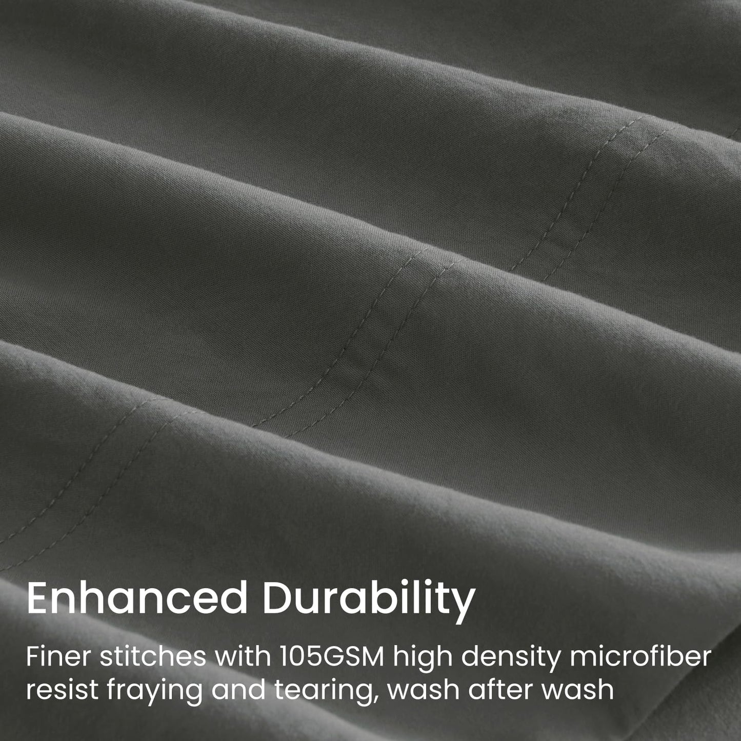 GOKOTTA 4-Pcs Queen Sheet Set, 18"-21" Extra Deep Pocket, Non-Slip Elastic Corner Straps, Washed & Brushed Microfiber Polyester, Ultra Soft, Hotel Luxury, Breathable, Wrinkle-Free, Anti-Rip-Dark Grey