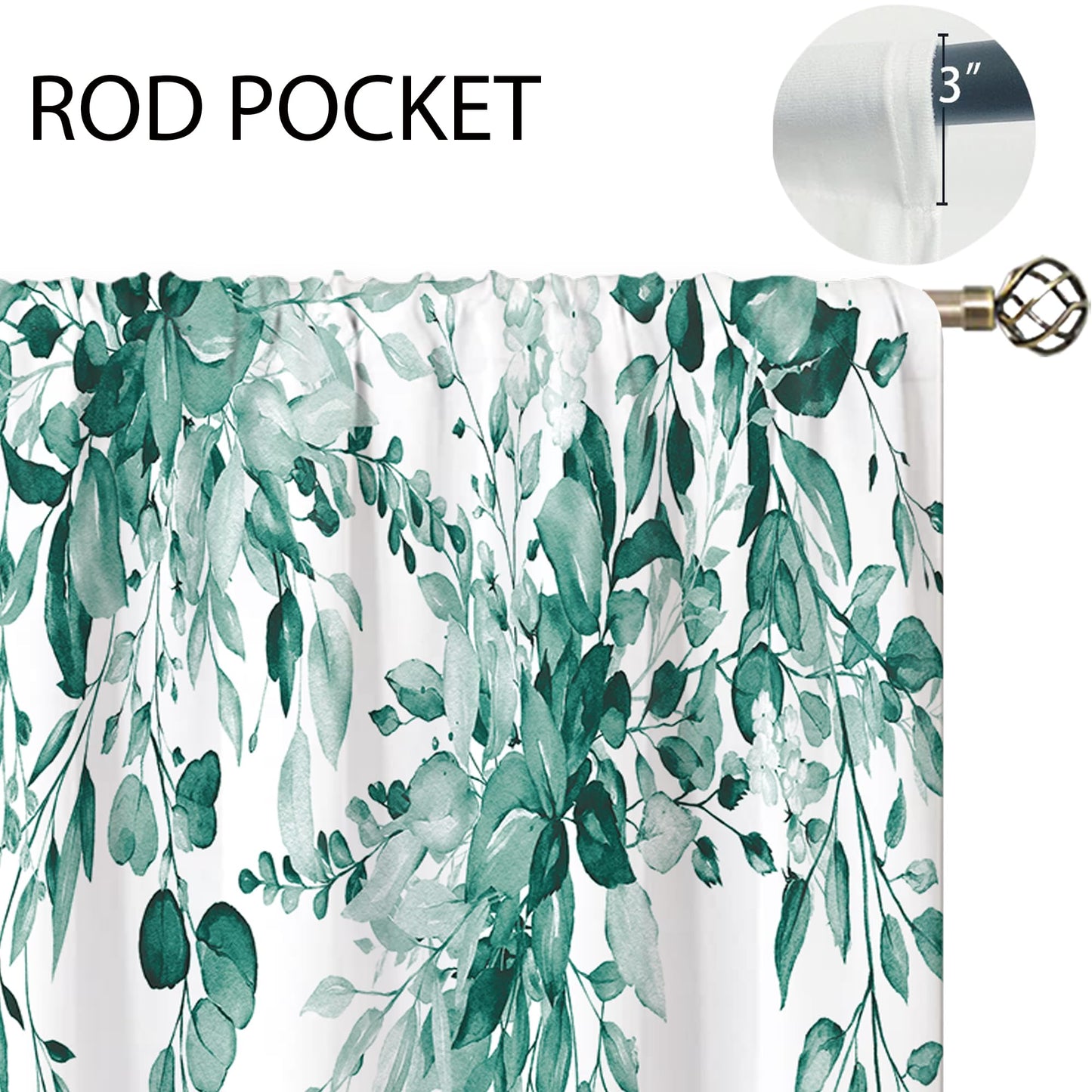 oolygoo Eucalyptus Botanical Leaves Teal Floral Kitchen Window Curtains Over Sink Farmhouse Flower Leaf Small Window Treatment Cafe Short Curtains for Bathroom Treatment Tier Drapes 27.5x39inch