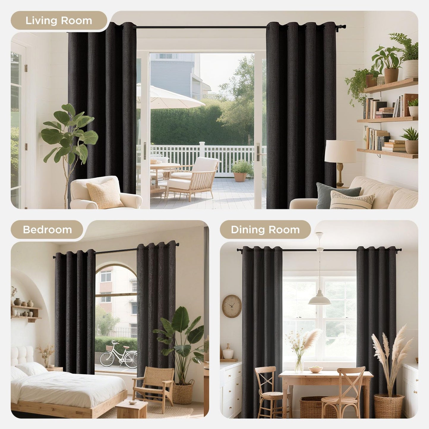 Joydeco Blackout Curtains 84 Inches Long 2 Panels Burg, Room Darkening Curtains for Bedroom, 100% Black Out Textured Thermal Drapes Privacy Protection 2 Panels Set(W52 x L84 Inch, Charcoal Grey)