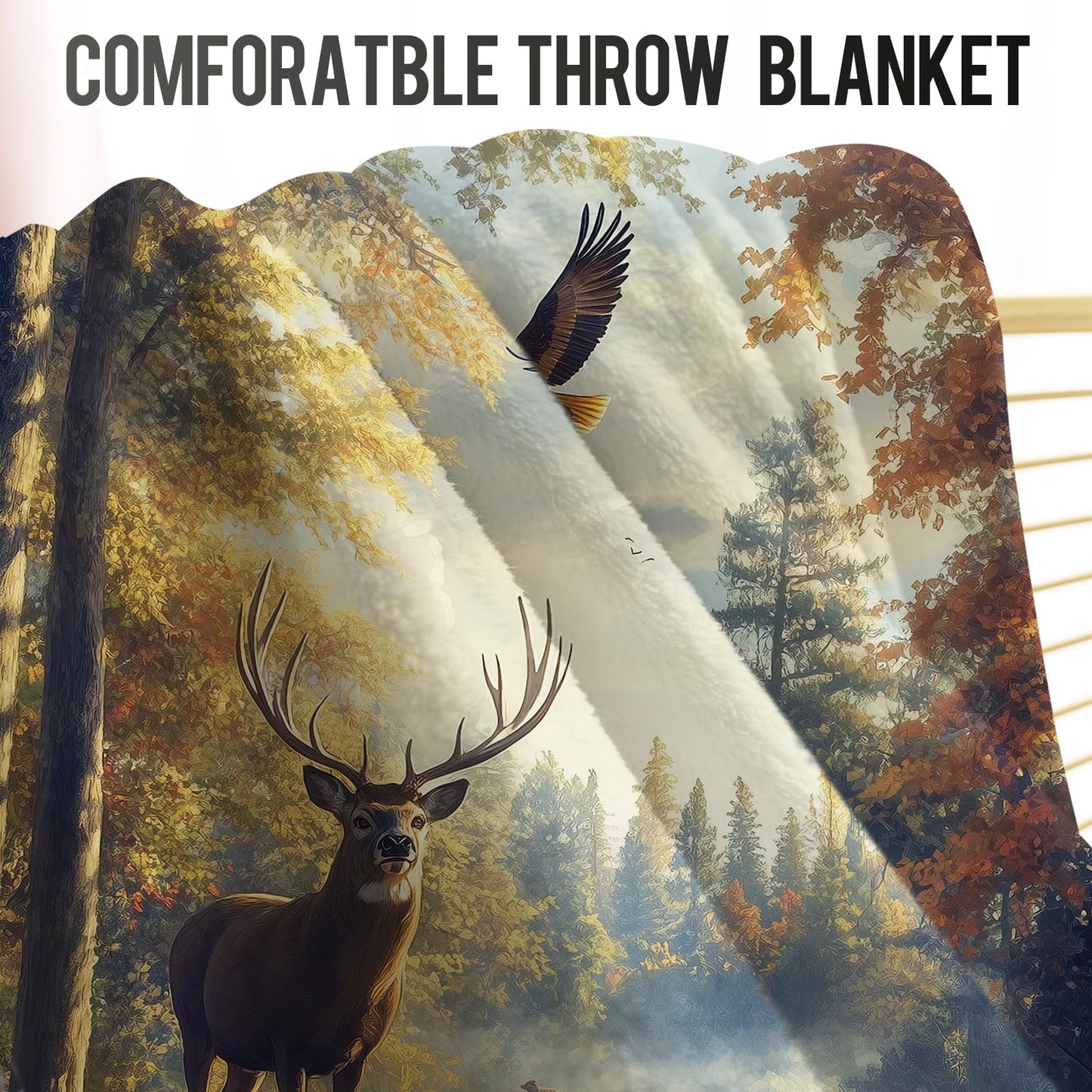 Levens Forest Deer Blanket Gifts for Men Women Kids, Soft Cozy Flannel Wildlife Elk Fawn Deer Throw Blanket 60"x50" Hunting Decor for Couch Travelling, Christmas Birthday Gifts for Elk Lovers Hunters