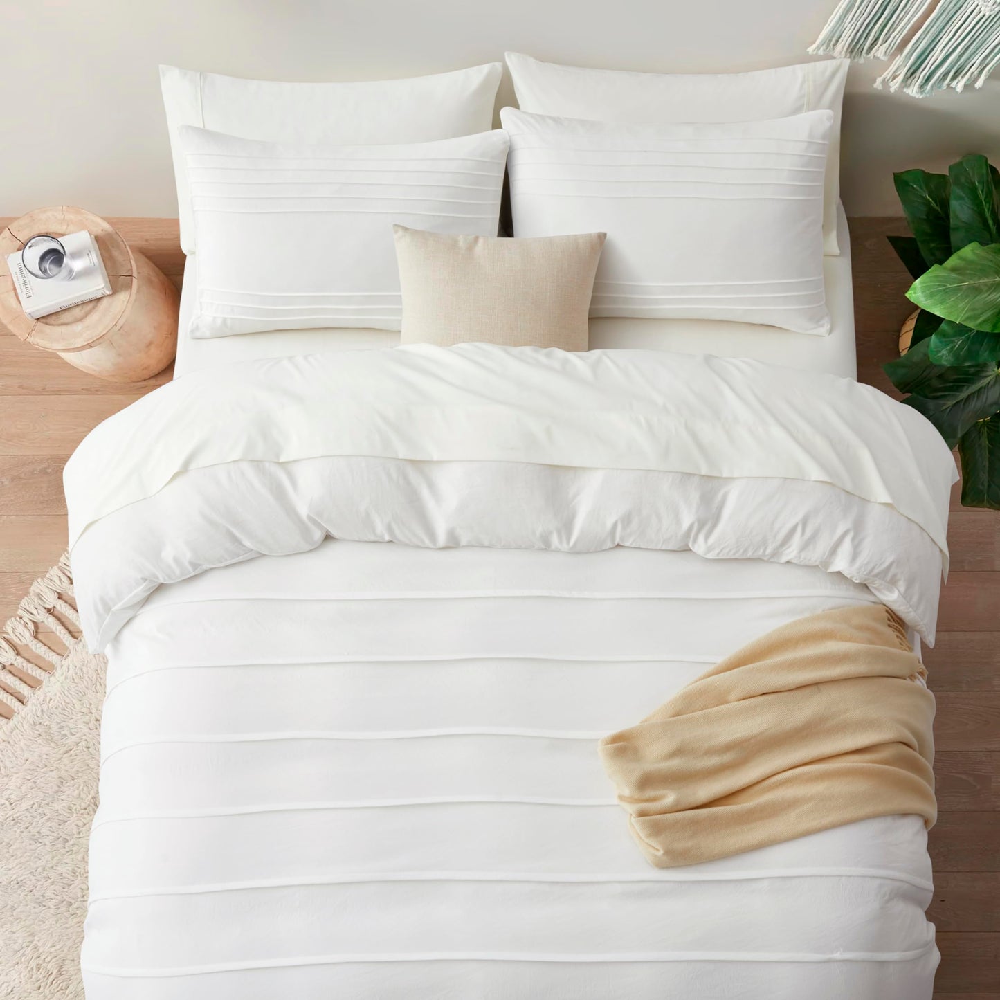 Oli Anderson White Duvet Cover King Size - Pleated King Duvet Cover, 3PCS Soft and Breathable Textured Bedding Set with Zipper Closure(White,104"x90")