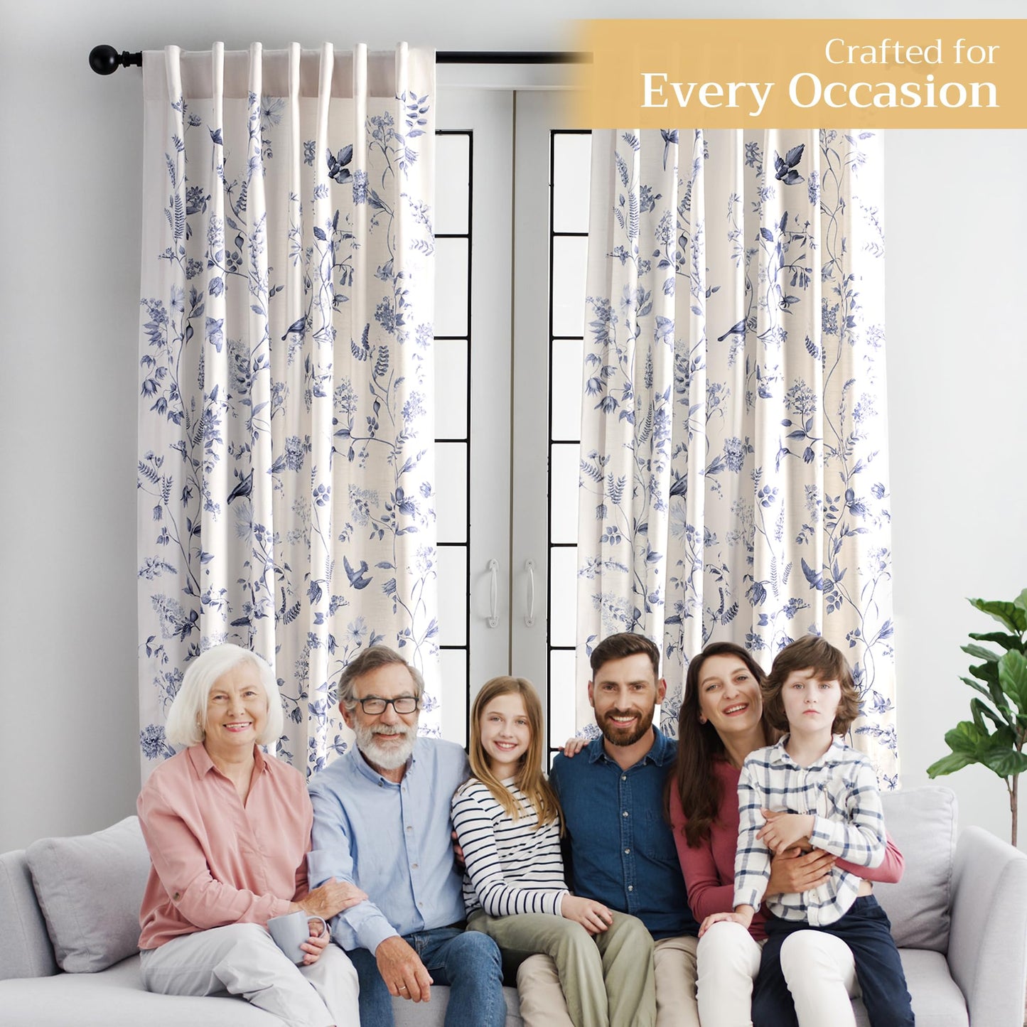 Maison d' Hermine Curtains for Living Room 100% Cotton 96 inch Length One Panel Light Filtering Curtains for Windows with Rod and Loop Pockets Spring Summer (Neo Ipomee - Beige, 50" W x 96" L)