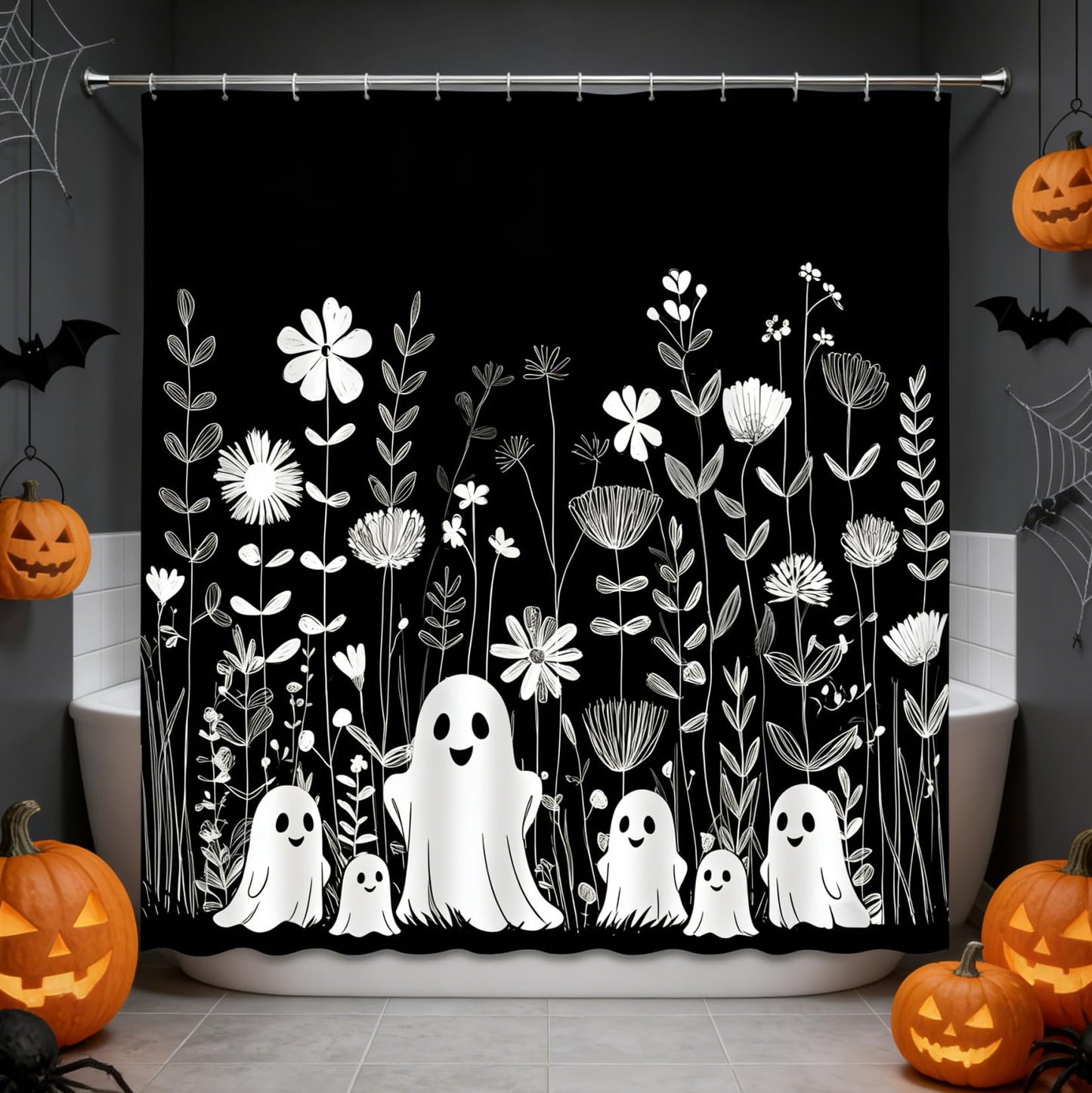 UEAUUN Halloween Cute Ghosts Shower Curtain, 72''Wx72''L