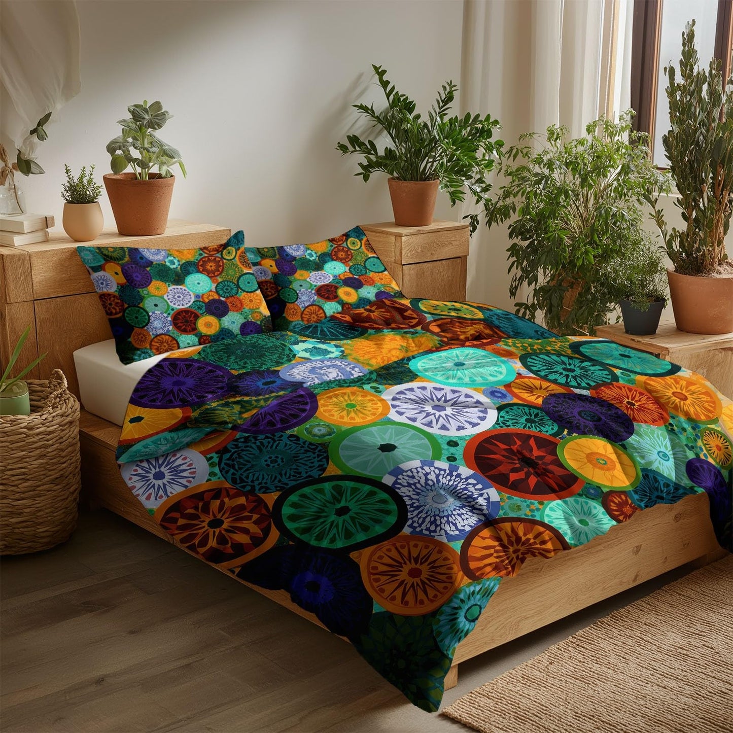 Super Soft Abstract Mosaic Duvet Cover Set Twin Size, Islamic Style Geometric Circles Pattern Bedding for Kids Boys Girls Teens - Breathable and Anti-Allergic Soft Comforter Cover 2 Pillow Shams