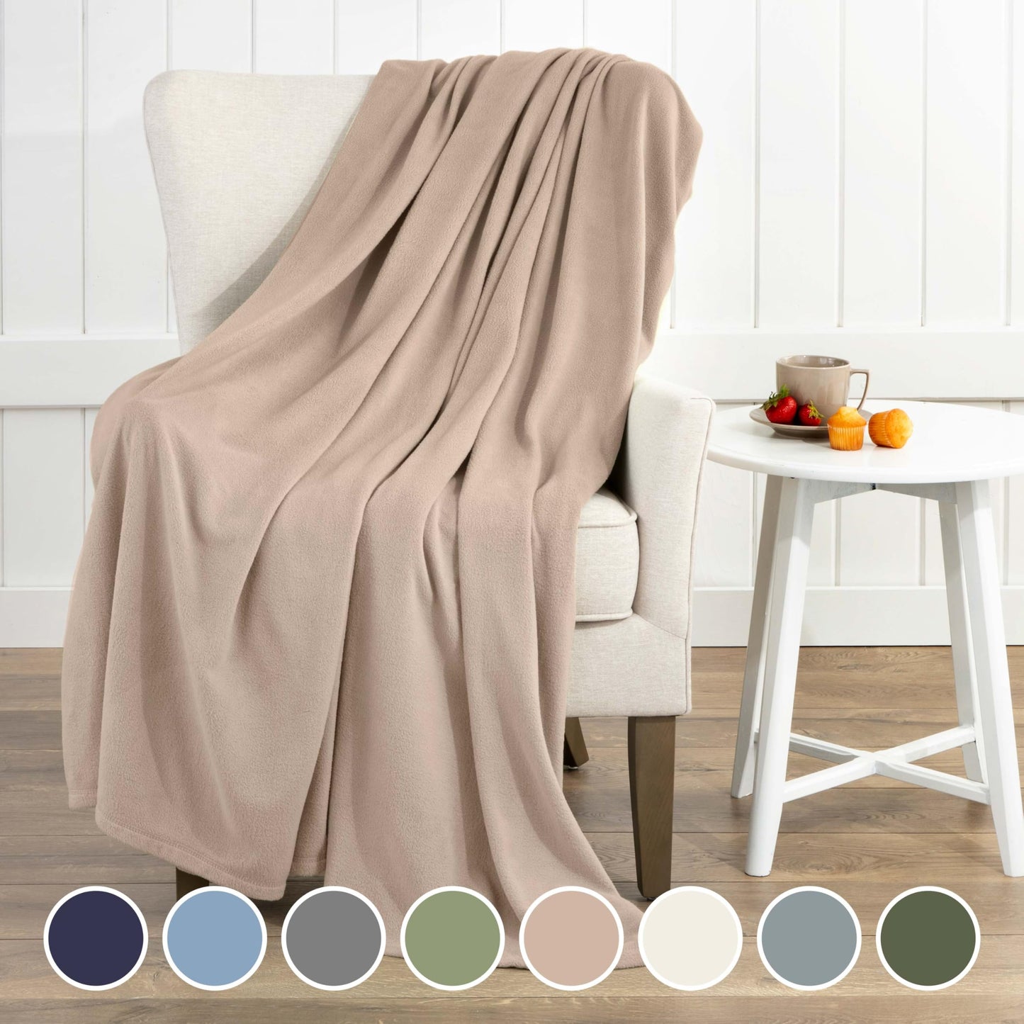 Twin/Twin XL Size Fleece Bed Blanket - Comfy Supersoft Fleece Blanket – All-Season, Light Weight, Luxuriously Soft - Throw Blanket for Couch and Sofa - Machine Wash - Beige