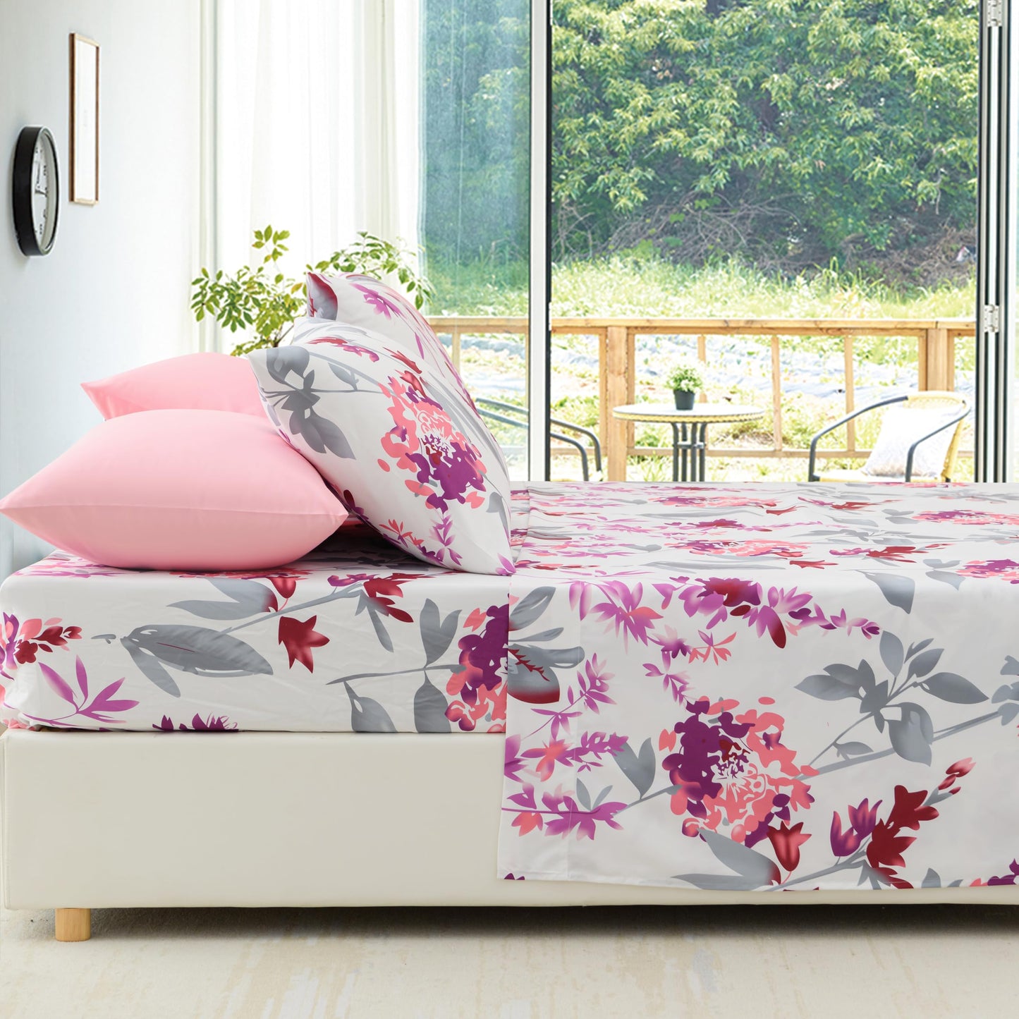Spirit Linen home 6-Piece Twin Size Bed Sheet Set - Deep Pocket, Floral Print Pattern, Soft and Breathable Bed Sheets, Microfiber Material, Includes 1 Fitted, 1 Flat, 4 Pillowcases - Grey/Pink Floral