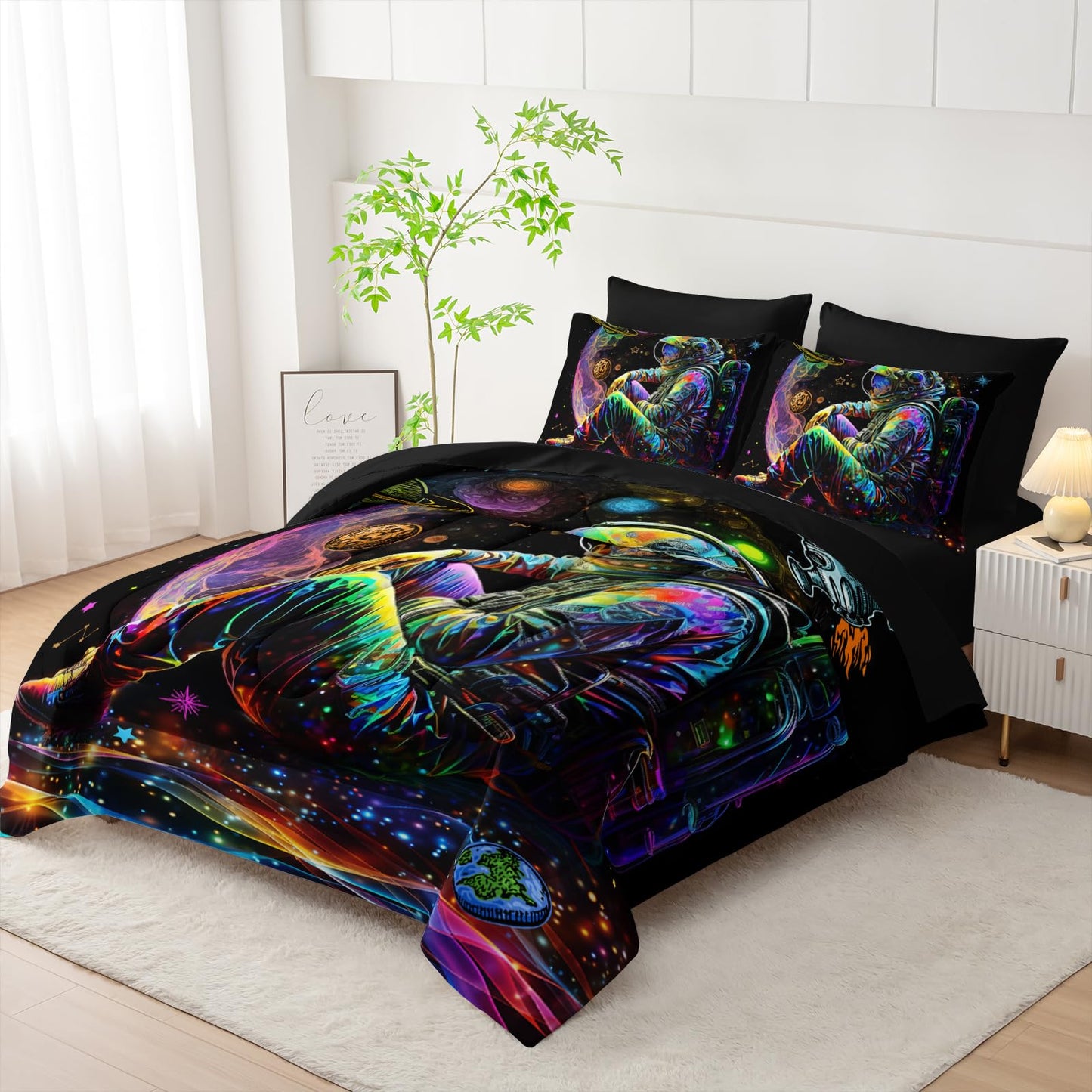 AILONEN Astronaut Space Comforter Set Twin - 7Pcs Soft Bed in a Bag - Rocket Planet Spacemen Comforter,Fitted Sheet,Flat Sheet,2 Pillowcases,2 Pillow Shams for Room Decor