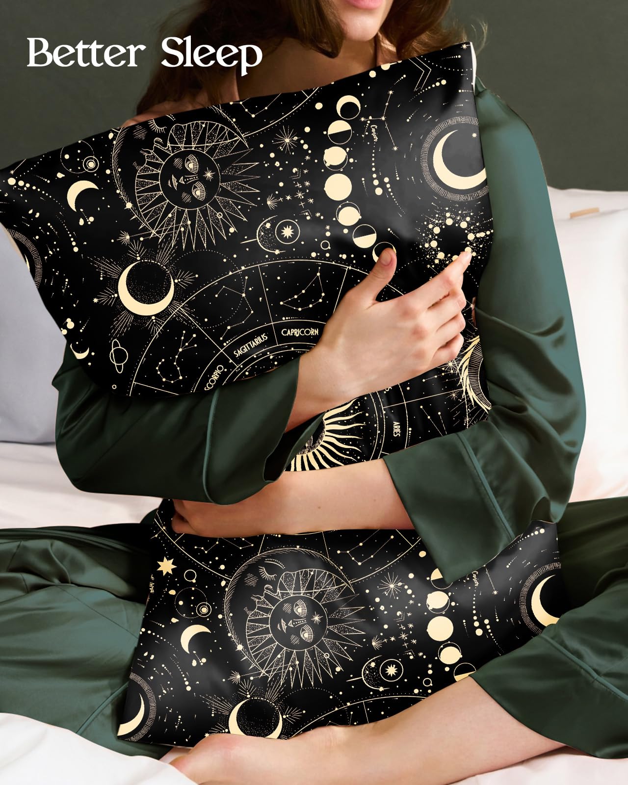 Miss Adola 2 Pack Mulberry Silk Pillowcase for Hair and Skin - Standard Size 20 x 26 Inches with Hidden Zipper Sun Moon 19 Momme Soft Sleeping Silk Pillow Case for Women, Moms