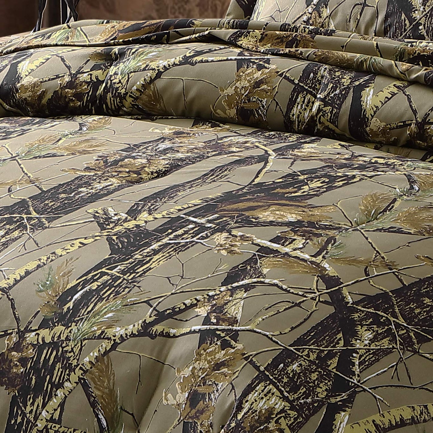 Chezmoi Collection Salem 3-Piece Cabin Lodge Forest Woods Comforter Set - Nature Camo Tree Leaves Printed Soft Microfiber Bedding - Natural, Queen