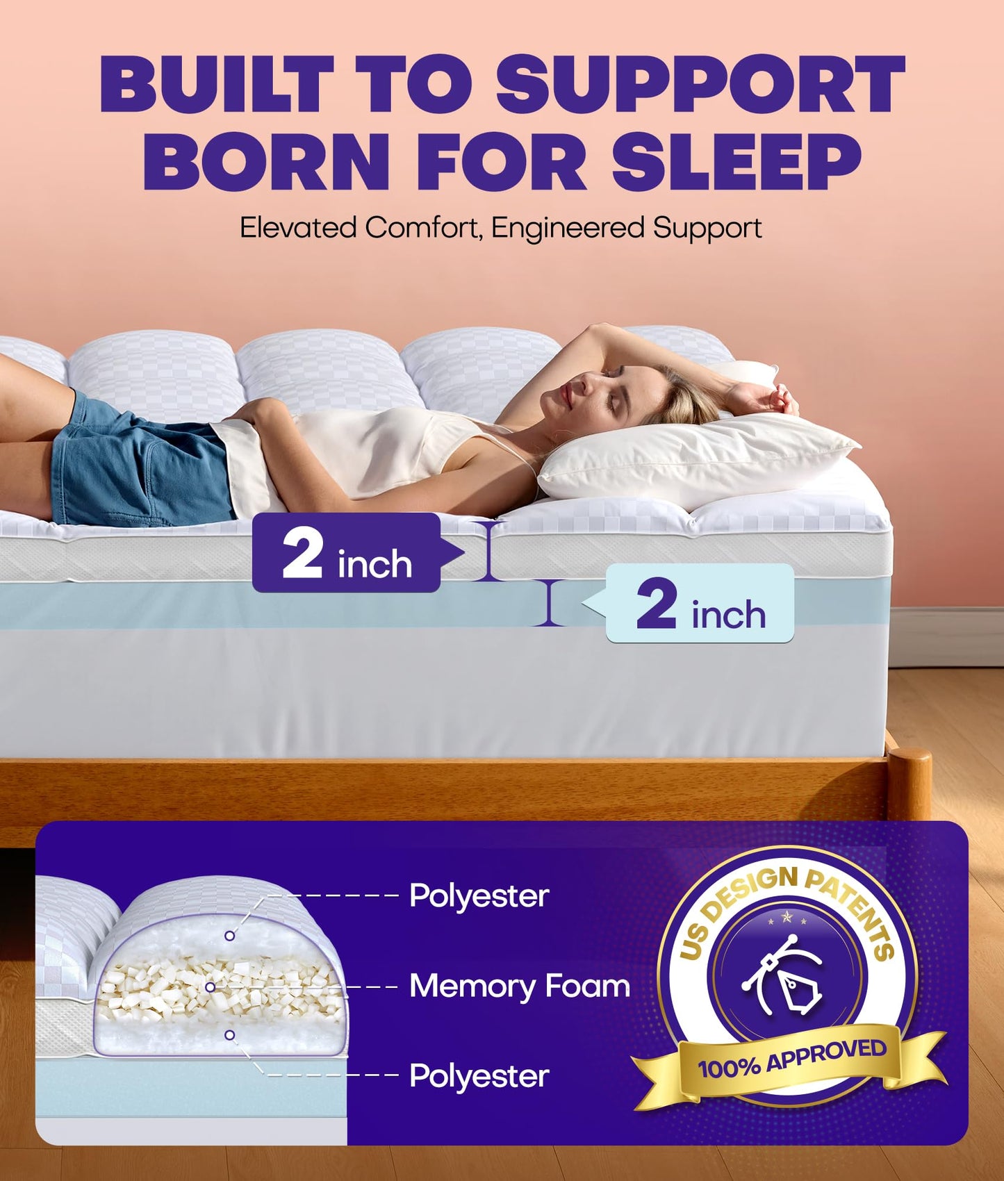 Dual Layer 4 Inch Memory Foam Mattress Topper for Pressure Relief with 4X Support, 2" Fluffy Pillow Top King Mattress Topper 50% Viscose Made from Bamboo Plus 2" Cooling Gel Memory Foam Mattress Pad