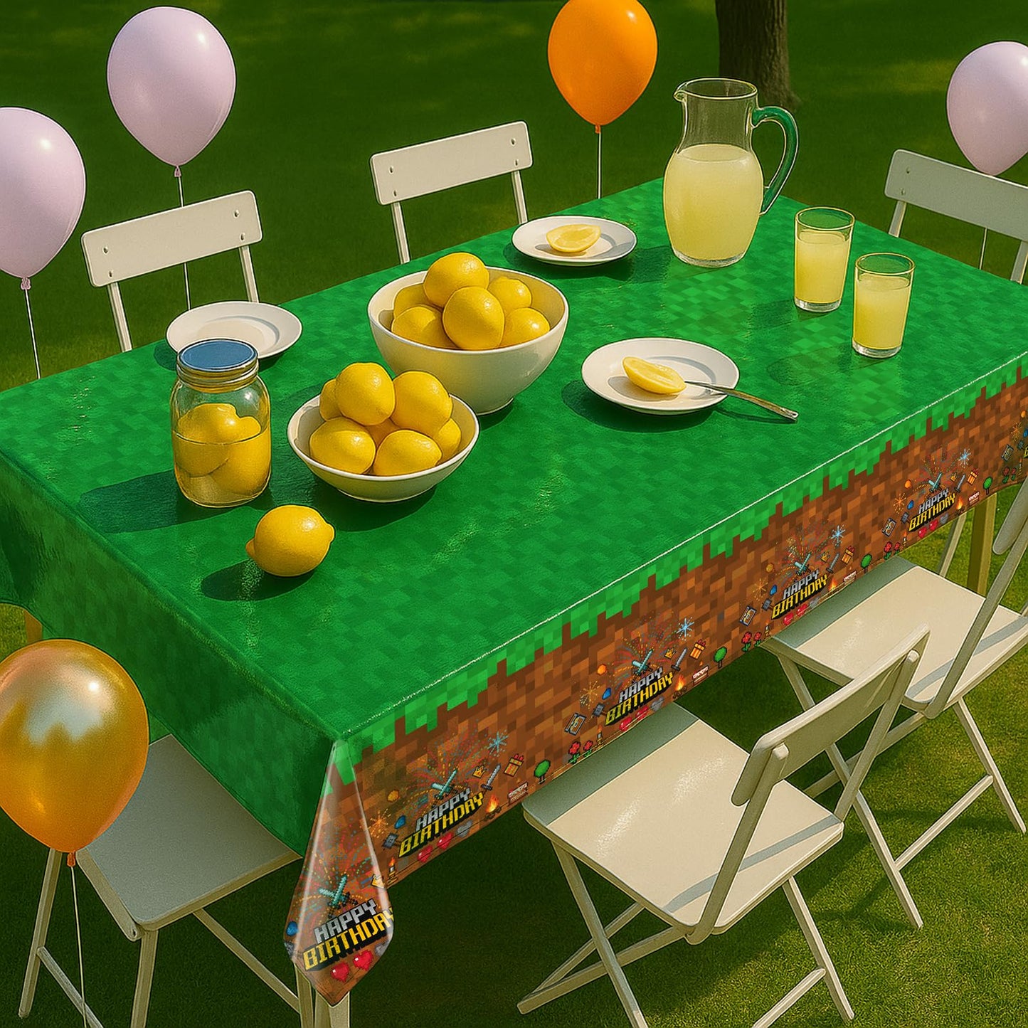 iCrius Pixel Design Party Tablecloths - 6 Piece Set - 54"x108" Oversized - Ideal for Craft Mining Theme Parties & Gamer Decor