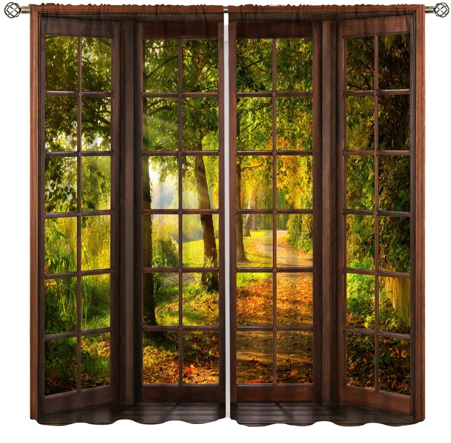 Forest Scenery Decor Curtains，Sunshine Woodland Tree Path Nature Landscape Print Drapes Decor Bedroom Apartment Living Room Darkening Window Treatments Set 2 Panels,42x45 Inches