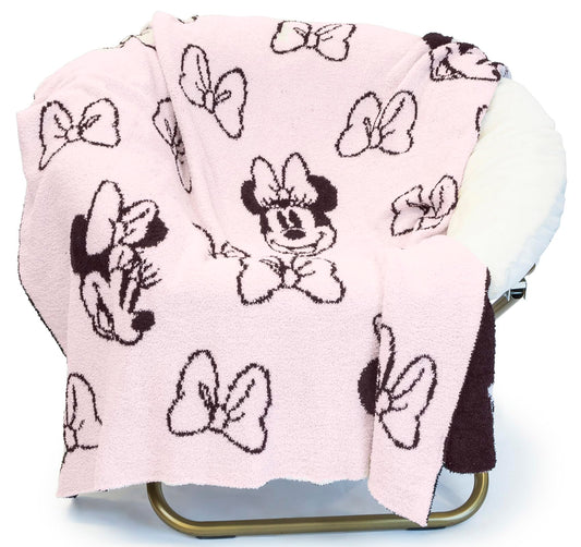 Jay Franco Disney Minnie Mouse Feather Knit Fluffy Throw Blanket for Girls - Light Pink Bows Fuzzy Blanket Measures 50 x 60 inch | Super Soft Lightweight Bedding