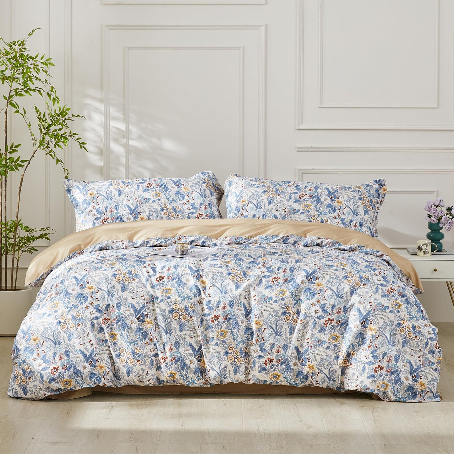 SAPHREAS Full Boho Duvet Cover Green Paisley Bedding Set with 8 Corner Ties and 2 Pillow Shams100% Cotton Reversible Duvet Cover Set with Zipper Closure