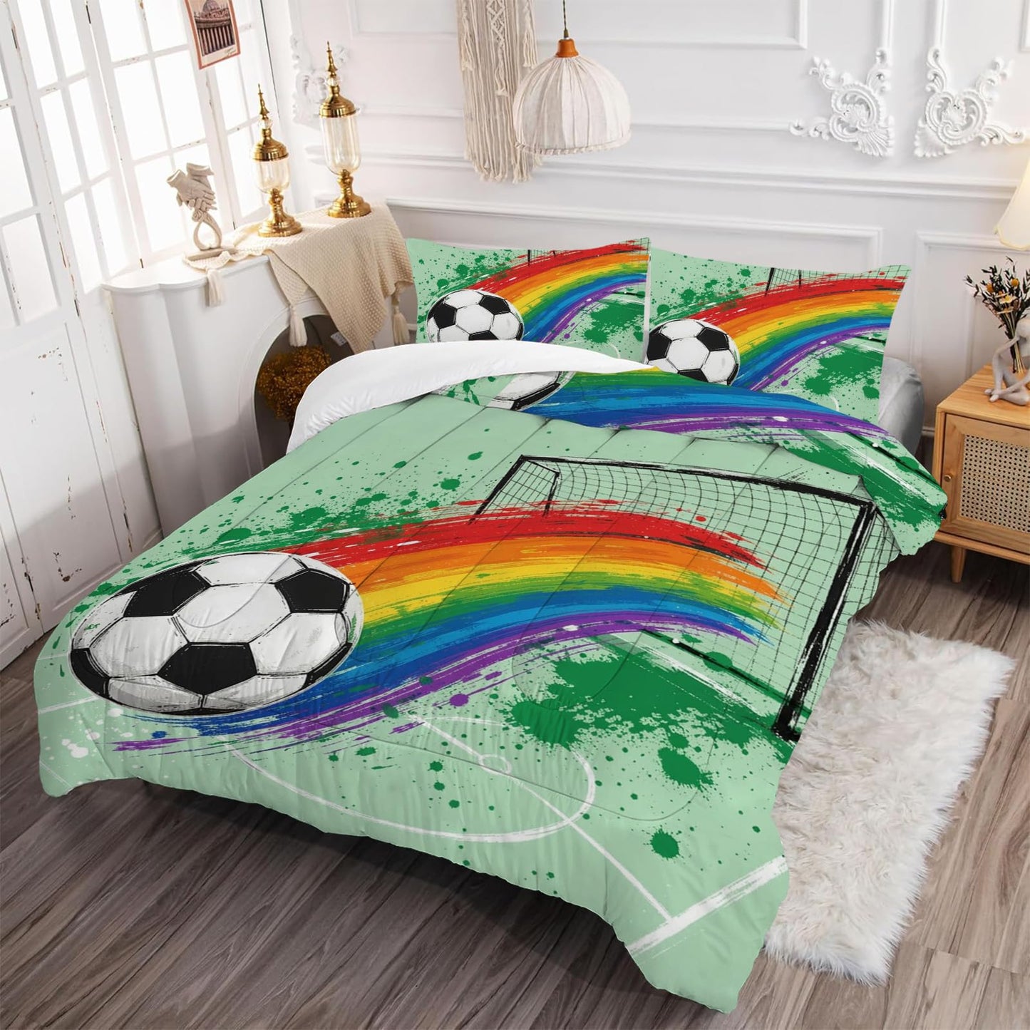 kxry Soccer Comforter Set King Size Graffiti Splash Sport Bedding for Boys