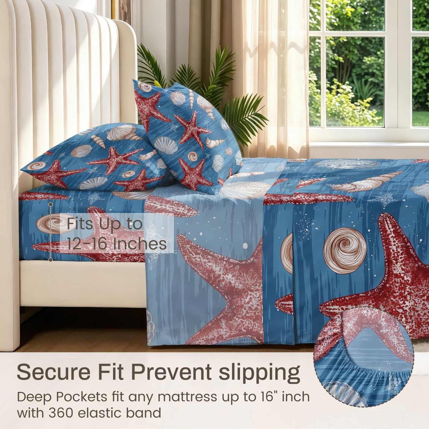 Starfish Queen Sheet Set Seashell Flat Fitted Sheet Sets