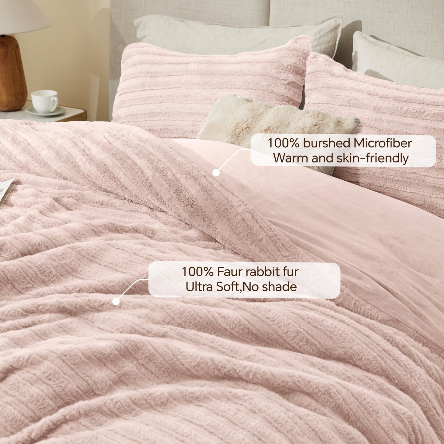 BEDELITE Fleece Queen Comforter Set -Super Soft & Warm Fluffy Pink Faux Fur Bedding, Luxury Fuzzy Heavy Bed Set for Winter with 2 Pillow Cases