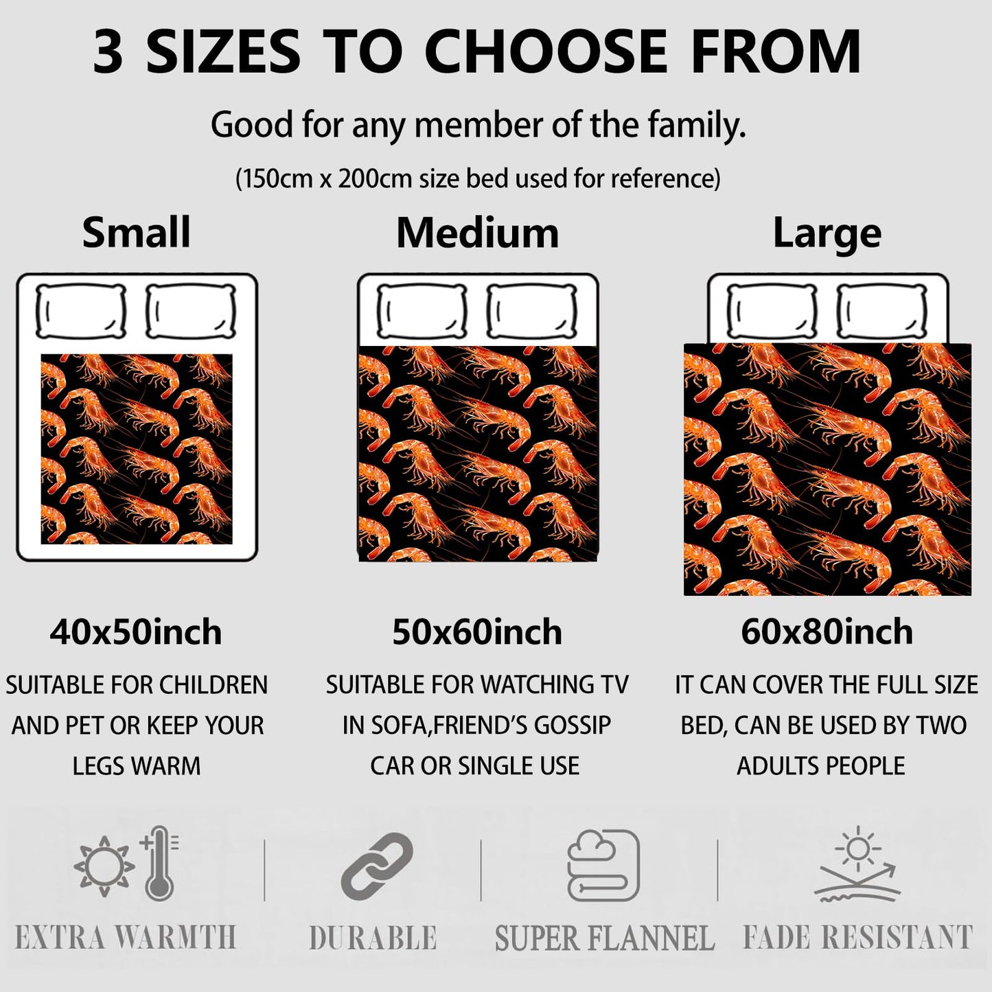 Aonimonis Shrimp Throw Blanket Gifts for Women, Soft Fuzzy Warm Cozy Flannel Blankets for Bedroom, Travel, Couch, Home Decor 50x60 in