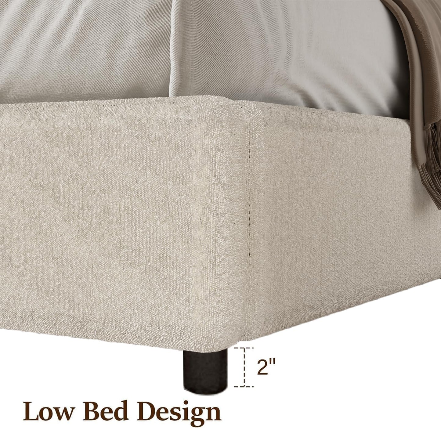 REVOMINCA Full Size Bed Frame with Round Headboard, Upholstered Platform Bed Frame, Boucle Soft Bed Frame, Modern Style, No Box Spring Required, Easy Assembly, White