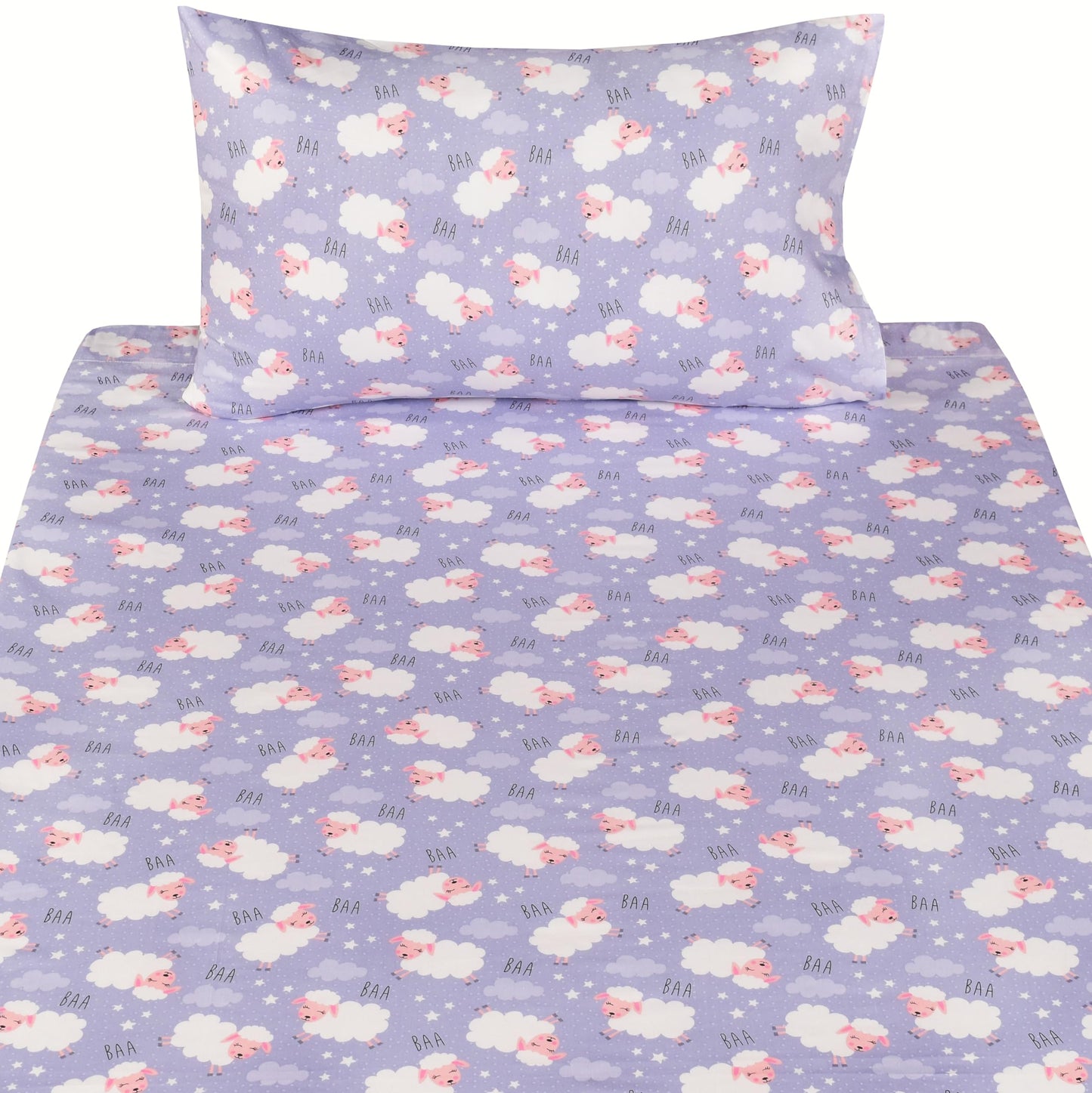 Scientific Sleep Good Night Sheep Cute Fun Cozy 3 Pcs Twin Bed Sheet Set 100% Cotton Flat Sheet & Fitted Sheet & Pillowcase Natural Bedding Set for Kids Boys Girls (Sheep)