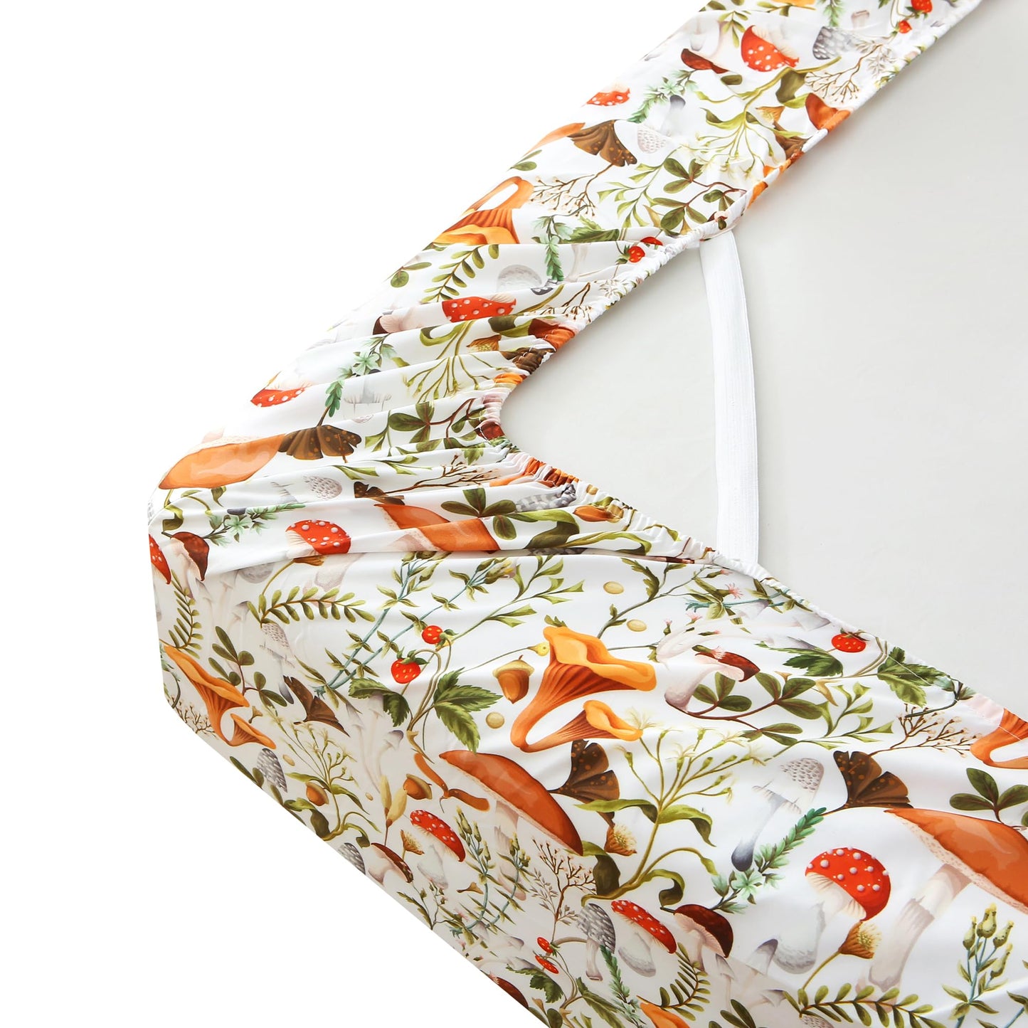 Mooreeke Cozy Vintage Microfiber Printed Full Sheet Set - Soft & Breathable Percale Mushroom Forest Bed Sheets with Extra Deep Pocket - Non-Slip Fitted Design - Jungle Mushroom Leaves Pattern - Full