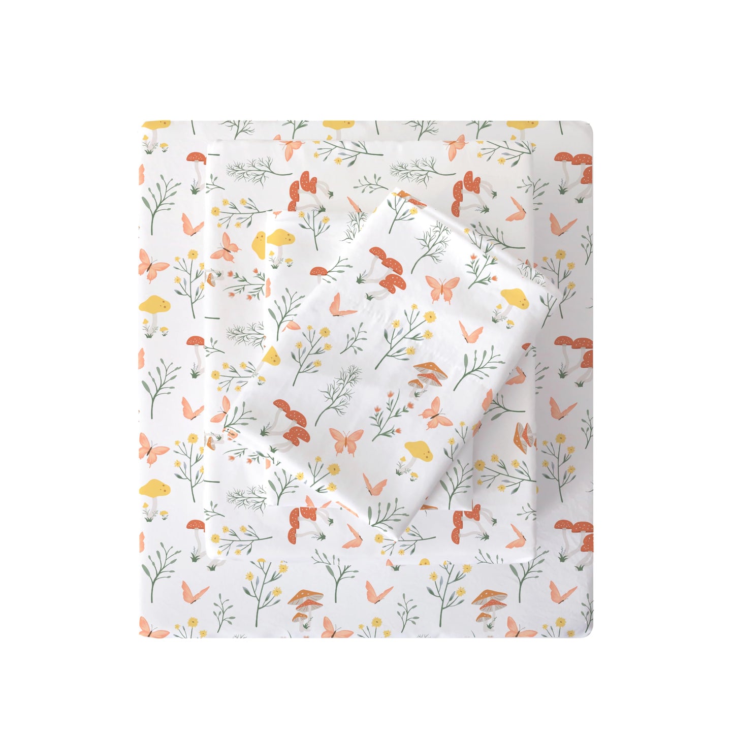Viviland Mushroom Twin Sheet Set - 4 Piece Vintage Butterfly Flower Patterned Bed Sheets - Soft, Breathable Microfiber Floral Sheets with Deep Pocket, Non-Slip Fitted Sheets & Pillowcases