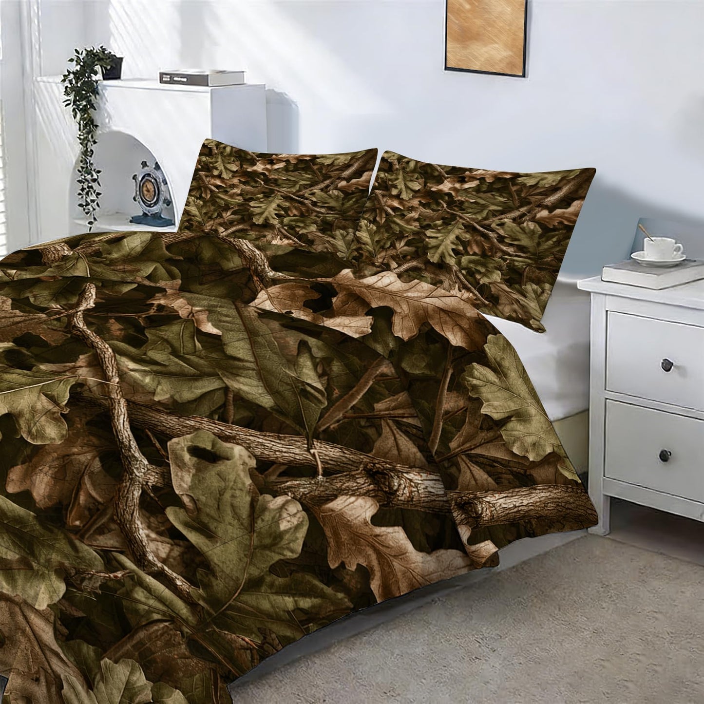EDGZKO Brown Camo Comforter Set, Queen Size Camouflage Bedding Set for Kids Teens Adults, Rustic Tree Leaves Quilt DuvetBreathable Bed Set, Woodland Bedroom Decor 1 Comforter & 2 Pillowcases