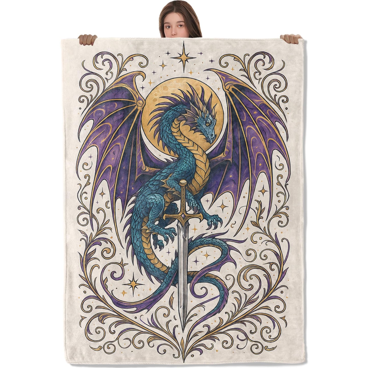 Wanoryer Fantasy Dragon Blanket, Comfy Warm Flannel Majestic Blue and Purple Dragon Throw Blanket for Couch, Gifts for Men Teens Kids Boys, Soft Fuzzy Lightweight Travel Bed Blankets for Decor 50"×60"