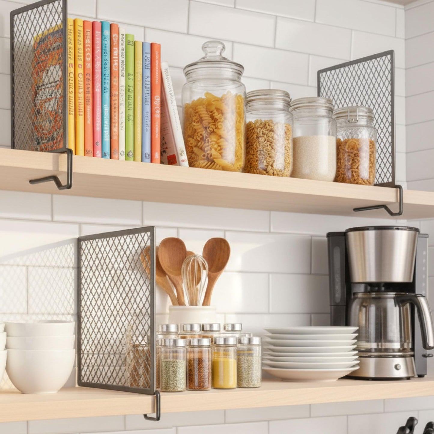 Nexu 6-Pack Metal Mesh Shelf Dividers for Closet Organization, Ultra-Stable Under-Shelf Hook Design, Matte Non-Slip Heavy Duty Purse & Handbag Organizer for Shelving, Kitchen, Office Grey