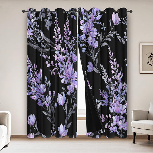 Lavender Blackout Curtains for Bedroom Living Room Purple Flower