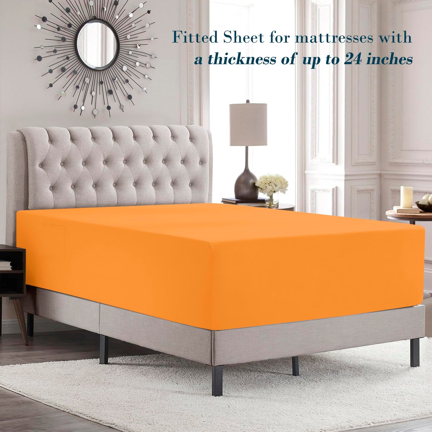 Mocassi Full Size 4-Piece Bed Sheet Set - 1800 Premium Hotel Quality Microfiber 18-24 Inches Extra Deep Pocket Fitted Sheet- Luxury Soft, Breathable, Wrinkle, and Fade Resistant, Orange