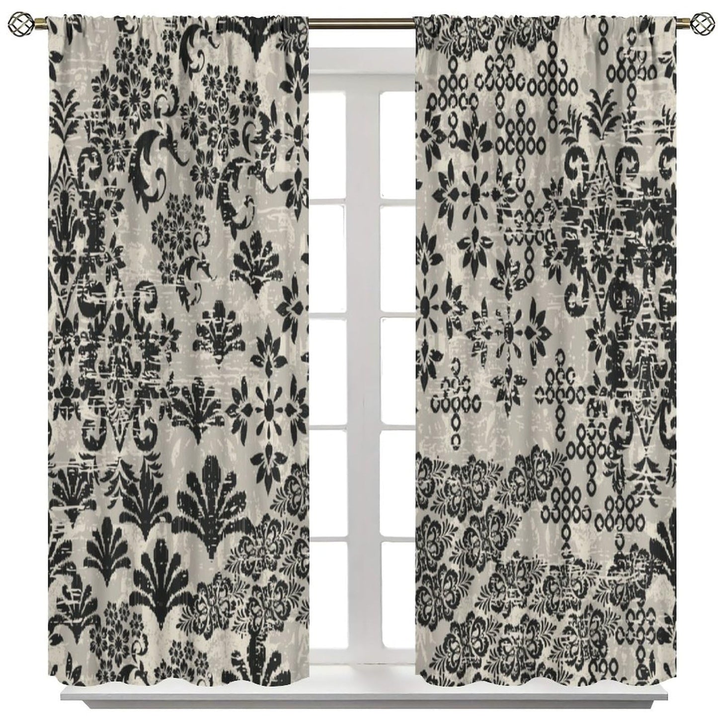 Nanacur Abstract Damask Floral Curtains, Patchwork Paisley Asian Geometric Ethnic Aztec Style Window Drapes, for Kitchen Living Room Bedroom 42" W X 45" L (Decorative)