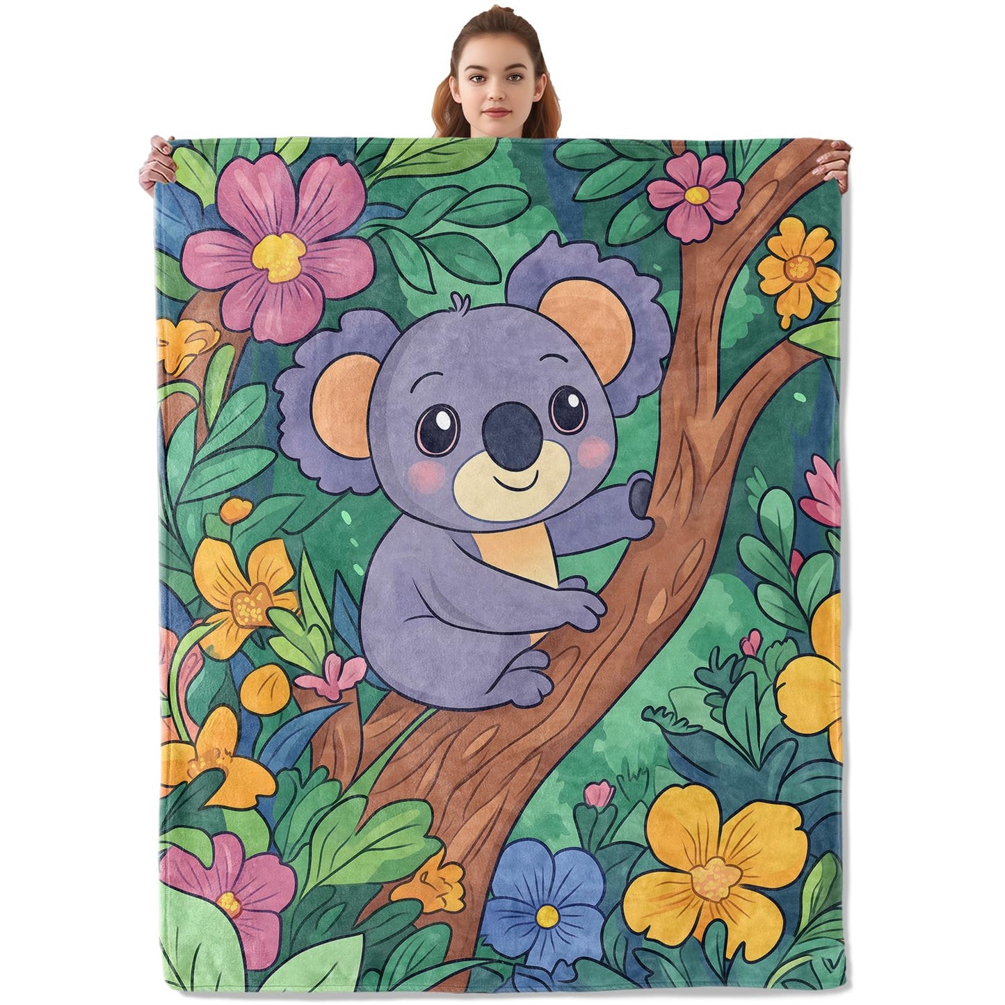 Kibue Adorable Cartoon Koala Blanket, Soft Warm Cozy Flannel Animal Throw - Plush Lightweight Blankets for Travel, Decor, Bedroom, Office - Ideal Gifts for Adults Kids Women Men 60"×50"